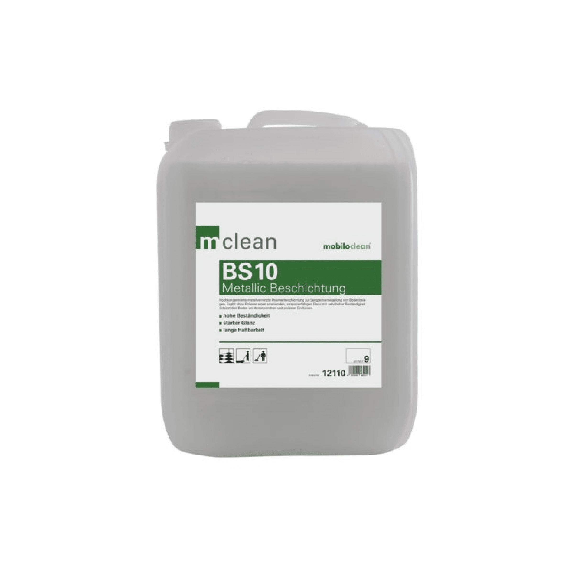 Mclean BS10 Metallic-Bodenbeschichtungskanister Mclean BS10 Metallic-Bodenbeschichtung im Kunststoffkanister mit grünem Etikett für professionelle Bodenpflegearbeiten