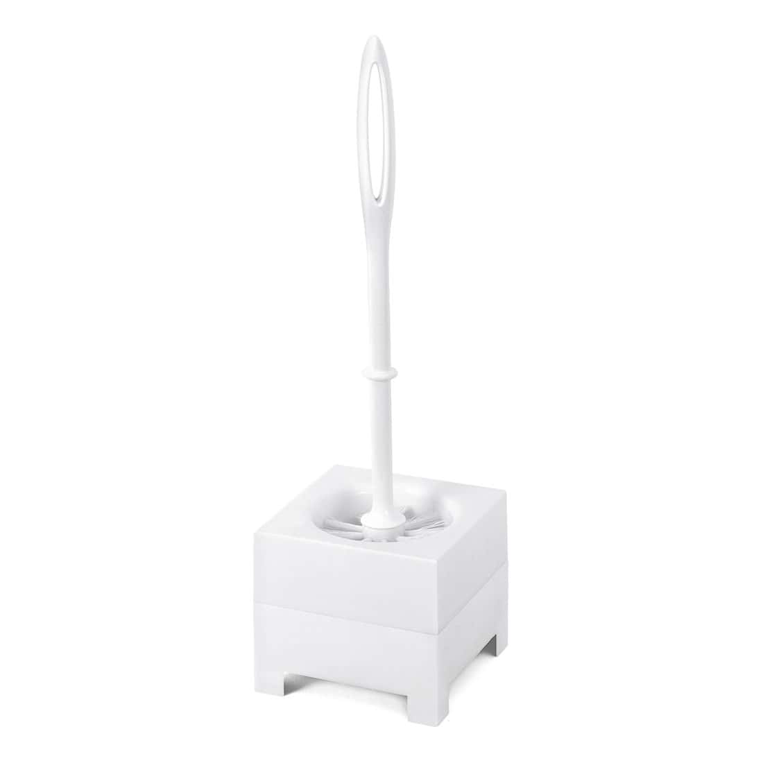 Weiße Toilettenbürste mit quadratischem Halter, minimalistisches Design für Bad und Sanitärbereich Weiße Toilettenbürste mit quadratischem Halter, minimalistisches Design für Bad und Sanitärbereich