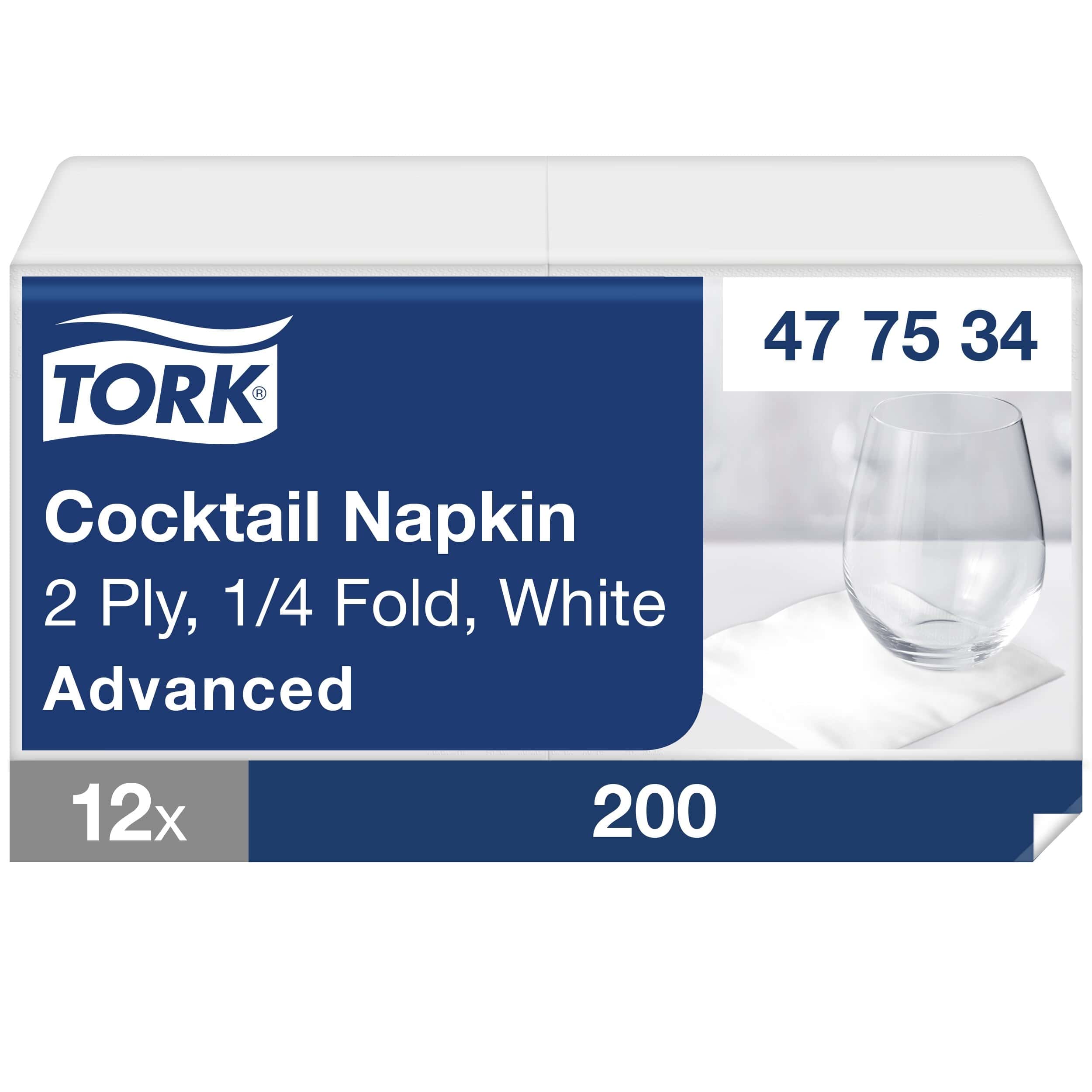 Tork Cocktailservietten, 2-lagig, 1/4 gefaltet, weiße Verpackung mit 200 Stück für Gastronomie Tork Cocktailservietten, 2-lagig, 1/4 gefaltet, weiße Verpackung mit 200 Stück für Gastronomie