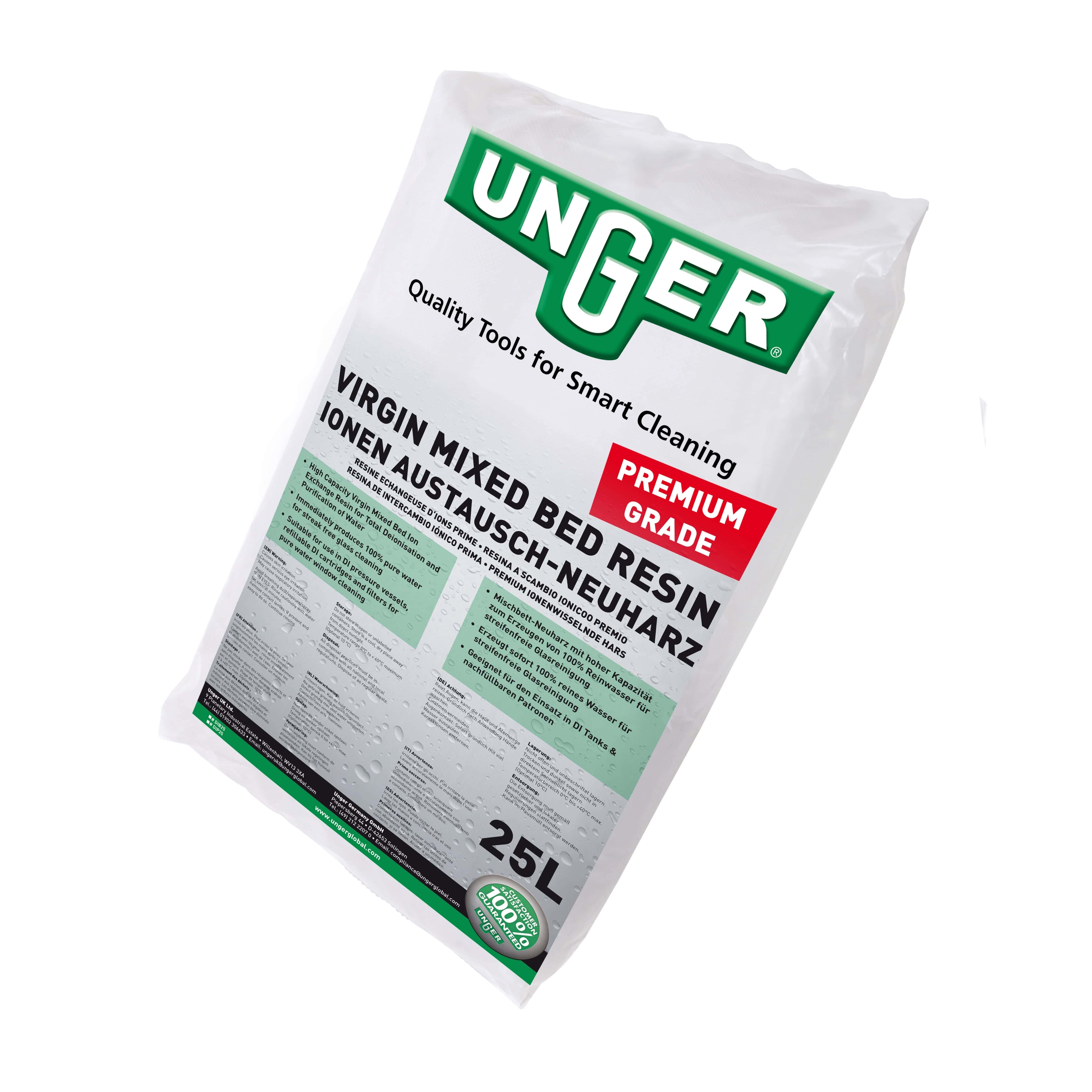 Unger Premium Ionen-Austauschharz Premium Grade 25L im weißen Sack mit grünem Logo für professionelle Wasseraufbereitung Unger Premium Ionen-Austauschharz Premium Grade 25L im weißen Sack mit grünem Logo für professionelle Wasseraufbereitung