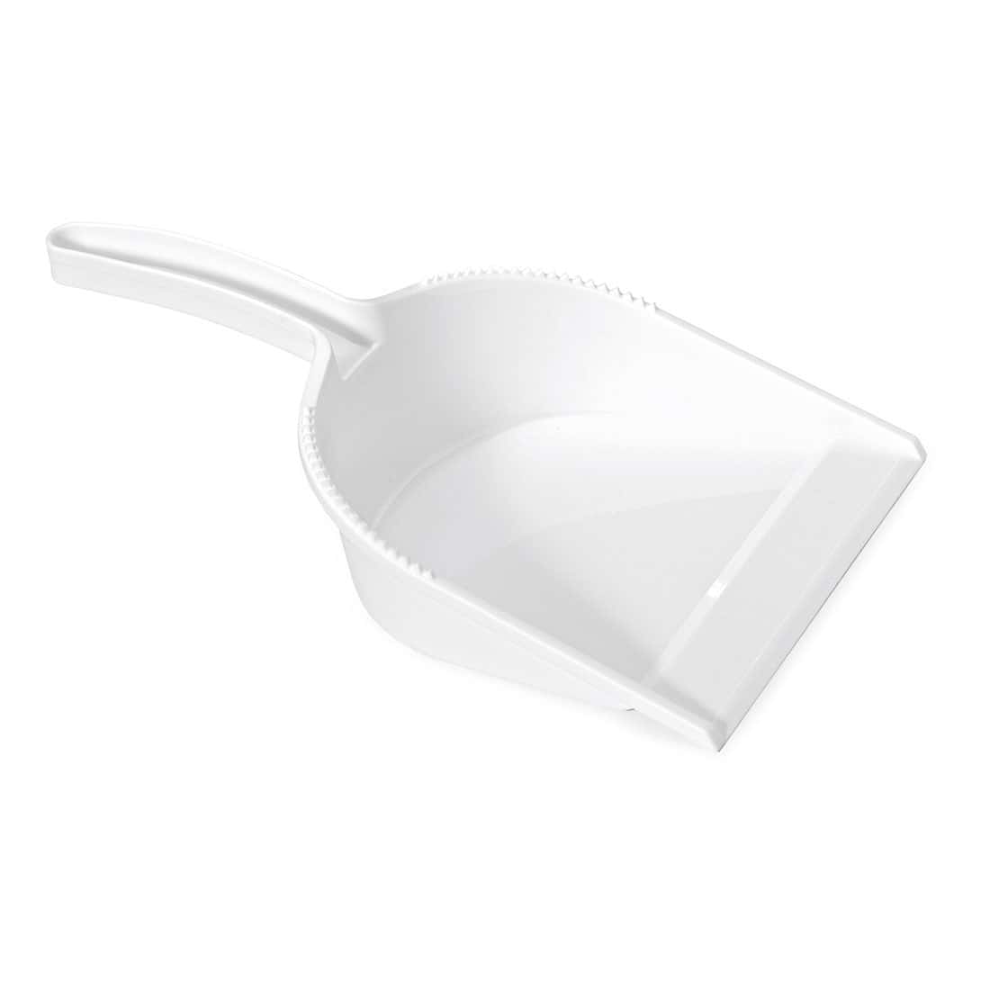 Weiße Plastikschaufel mit Griff Weißer Plastiklöffel mit Griff und flachem Rand für einfache Handhabung.