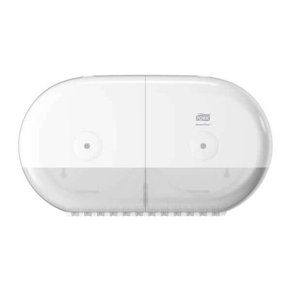 Tork SmartOne Twin Toilettenpapierspender Tork SmartOne Doppel-Toilettenpapierspender in Weiß mit halbtransparentem Unterteil für gewerbliche Toiletten