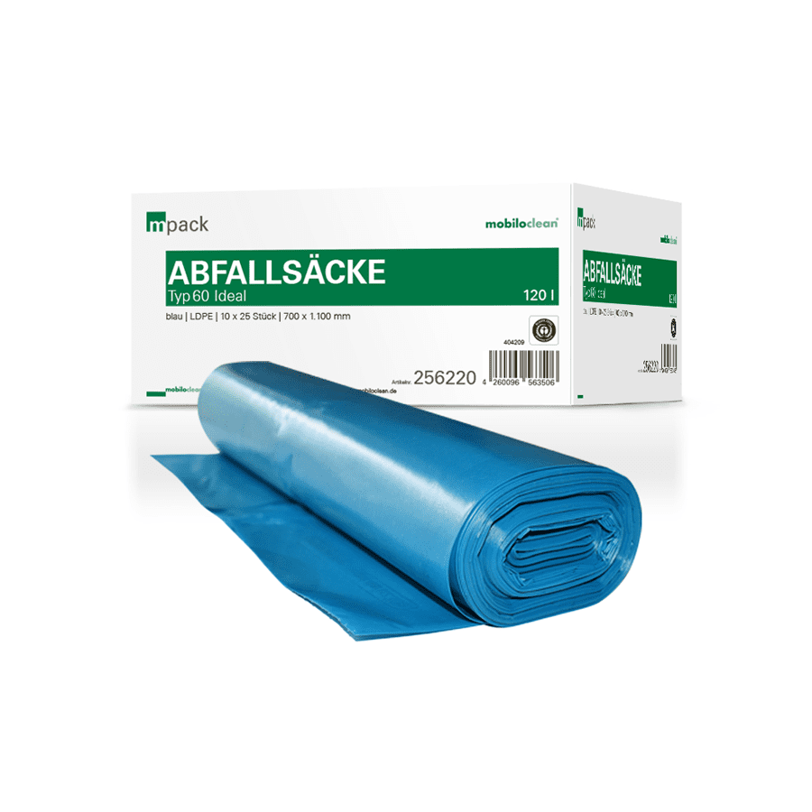Mobilocean Abfallsäcke Typ 60 ideal, blaue Müllsäcke auf Rolle, 120 Liter, für professionelle Abfallentsorgung Mobilocean Abfallsäcke Typ 60 ideal, blaue Müllsäcke auf Rolle, 120 Liter, für professionelle Abfallentsorgung