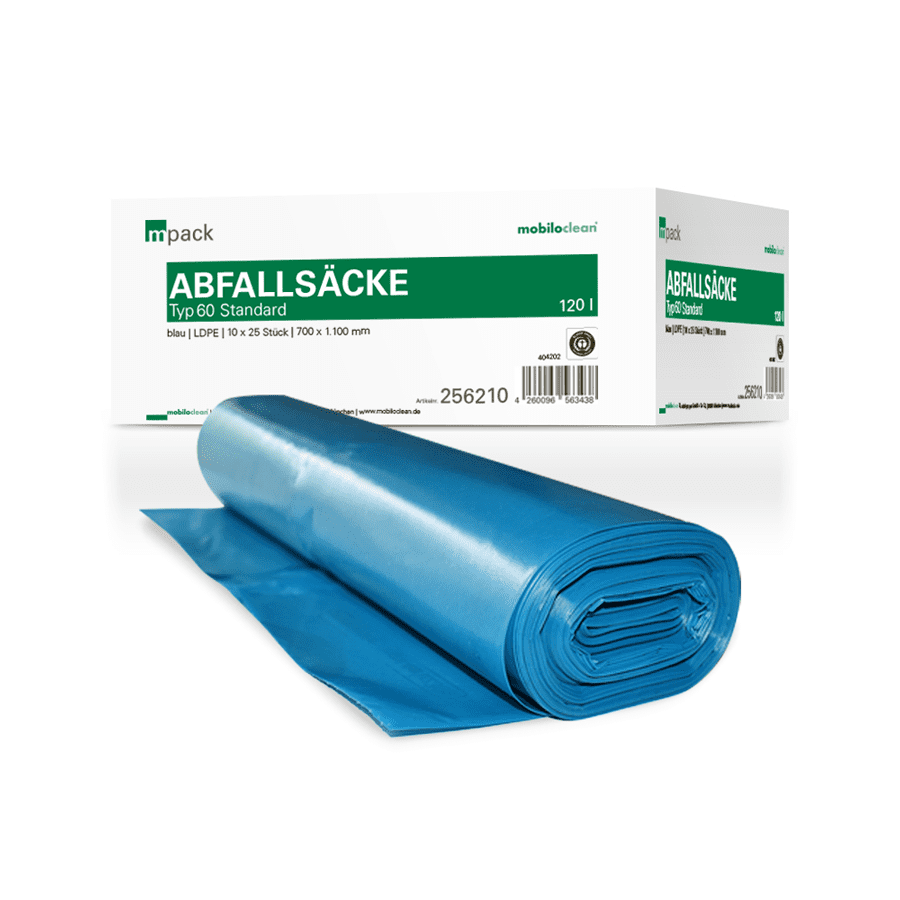 Mobilo Clean Abfallsäcke Typ 60 Basic, blaue Müllsäcke auf Rolle, 120 Liter, für professionelle Reinigung Mobilo Clean Abfallsäcke Typ 60 Basic, blaue Müllsäcke auf Rolle, 120 Liter, für professionelle Reinigung