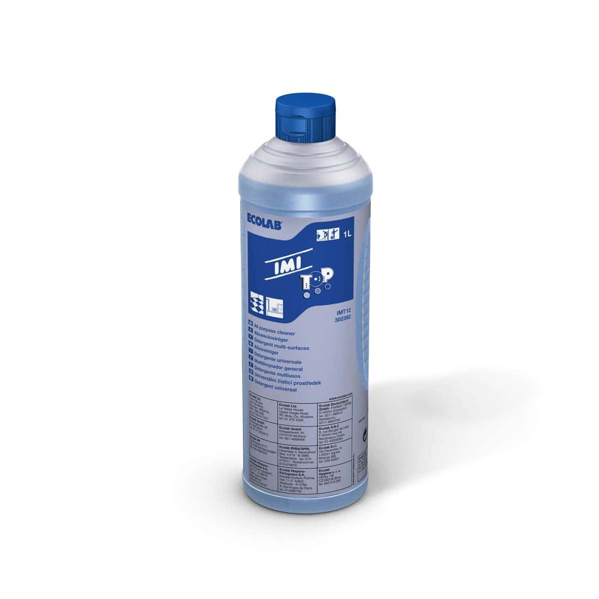 Ecolab IMI Top Allzweckreiniger in blauer 1-Liter-Flasche mit blauem Schraubverschluss für professionelle Reinigung Ecolab IMI Top Allzweckreiniger in blauer 1-Liter-Flasche mit blauem Schraubverschluss für professionelle Reinigung