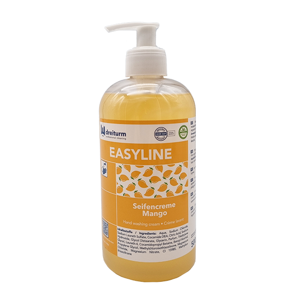 Dreiturm Easyline Handwaschcreme mit Mangoduft in der transparenten Pumpflasche für professionelle Händehygiene