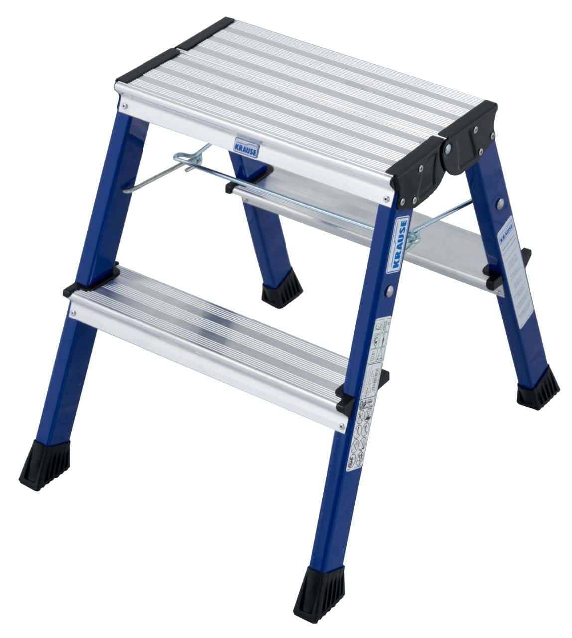 KRAUSE Stufenleiter KRAUSE Trittleiter mit Aluminiumstufen und blauem Rahmen.