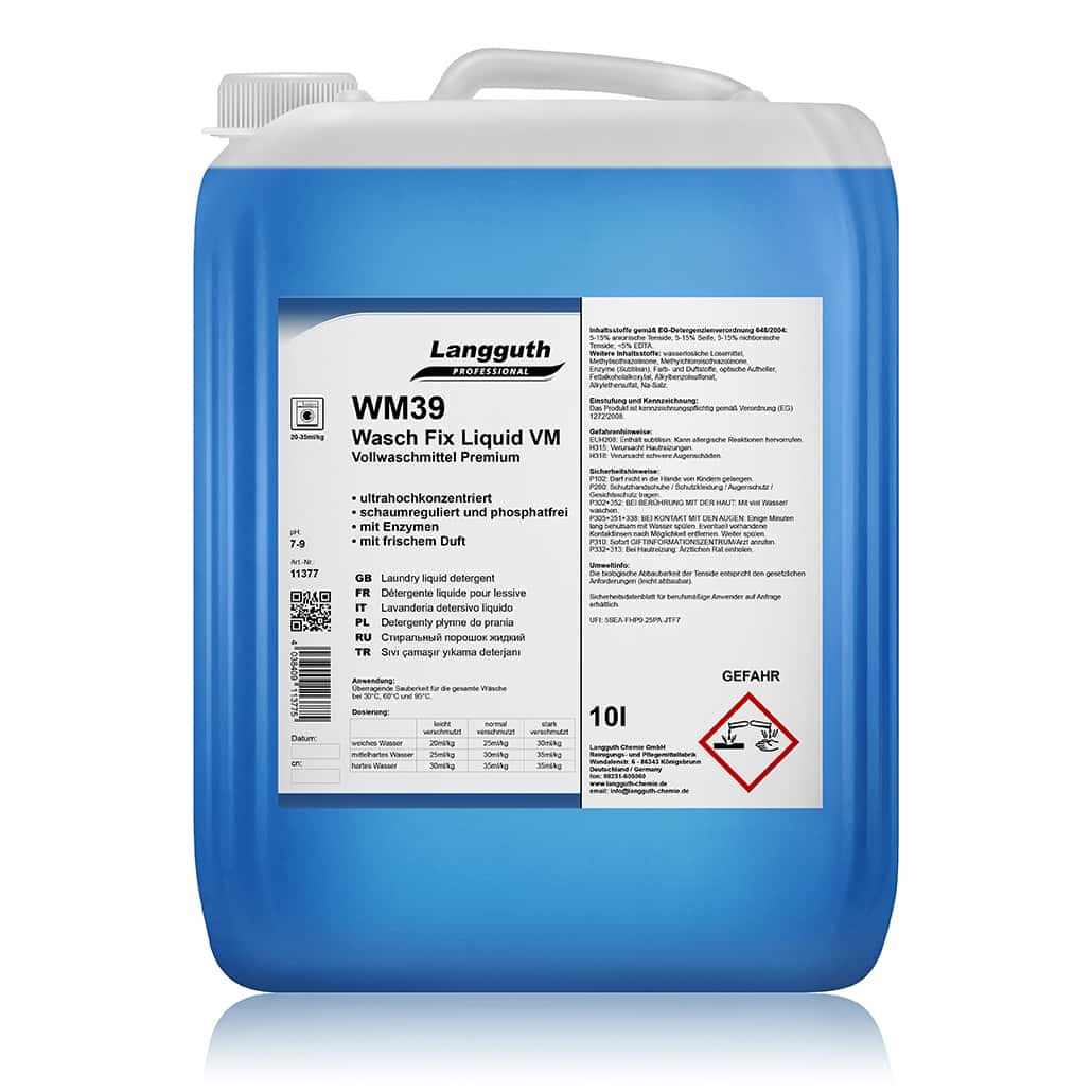 Languth WM39 Wasch Fix Liquid Vollwaschmittel Premium im blauen 10l Kanister mit weißem Etikett Languth WM39 Wasch Fix Liquid Vollwaschmittel Premium im blauen 10l Kanister mit weißem Etikett