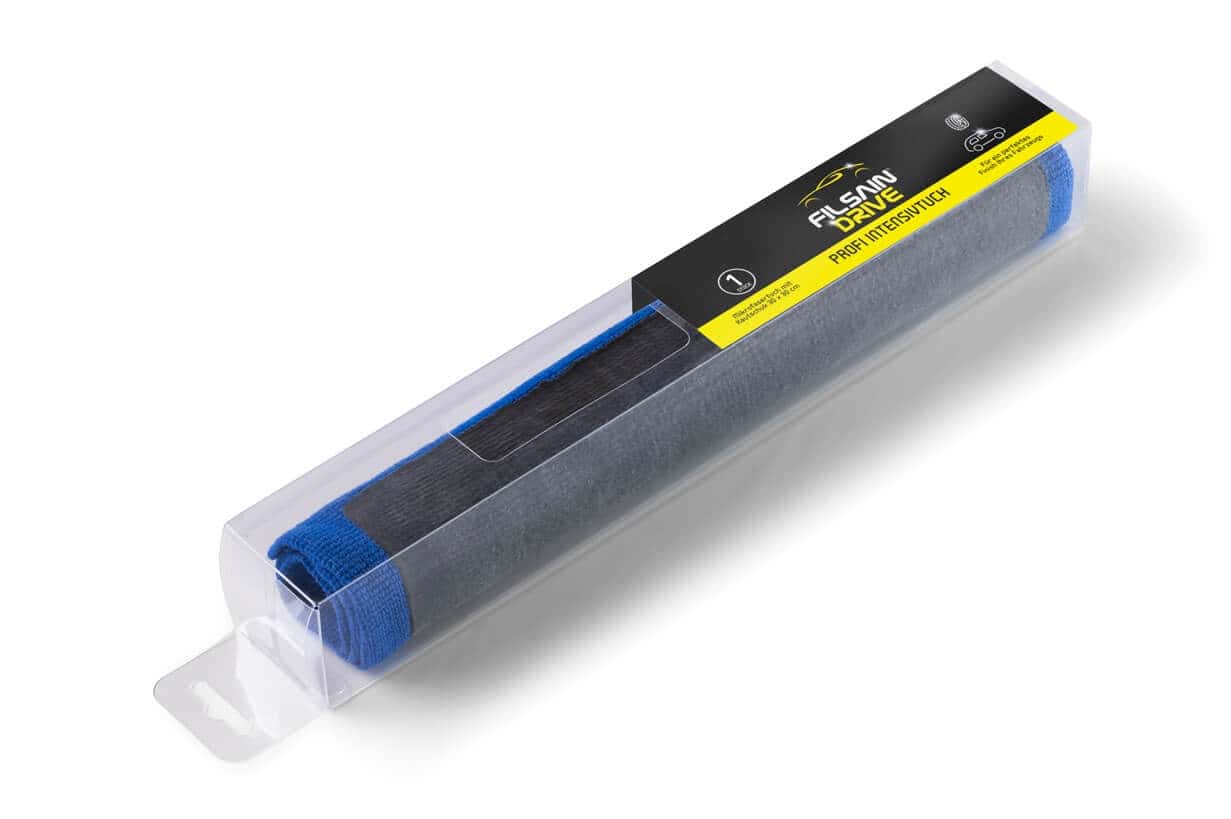 Filsain Drive Professionelles Mikrofaser-Reinigungstuch Filsain Drive Mikrofasertuch in einer transparenten Verkaufsverpackung für die professionelle Fahrzeugreinigung und Oberflächenpflege