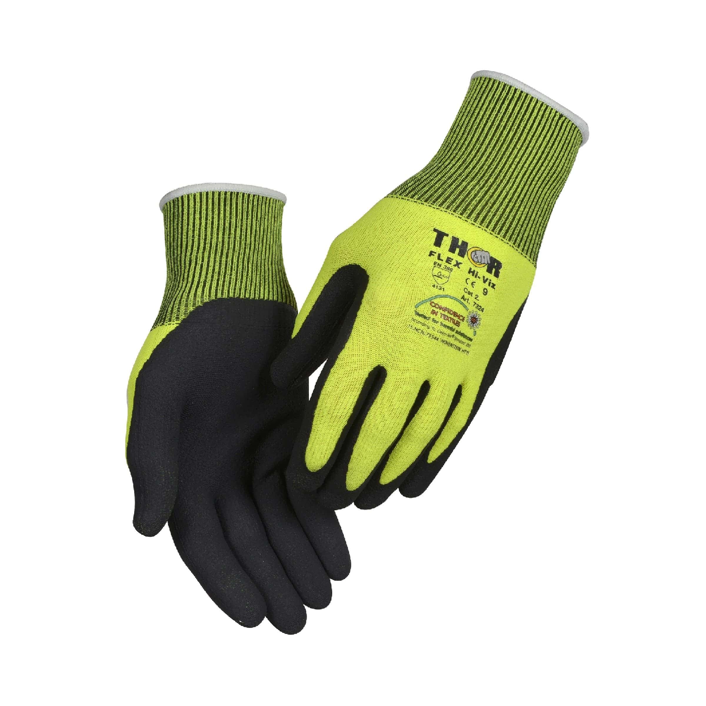 Thor Flex Hi Viz Handschuhe Thor Flex Hi Viz Handschuhe mit schwarzen Handflächen und gelben Manschetten