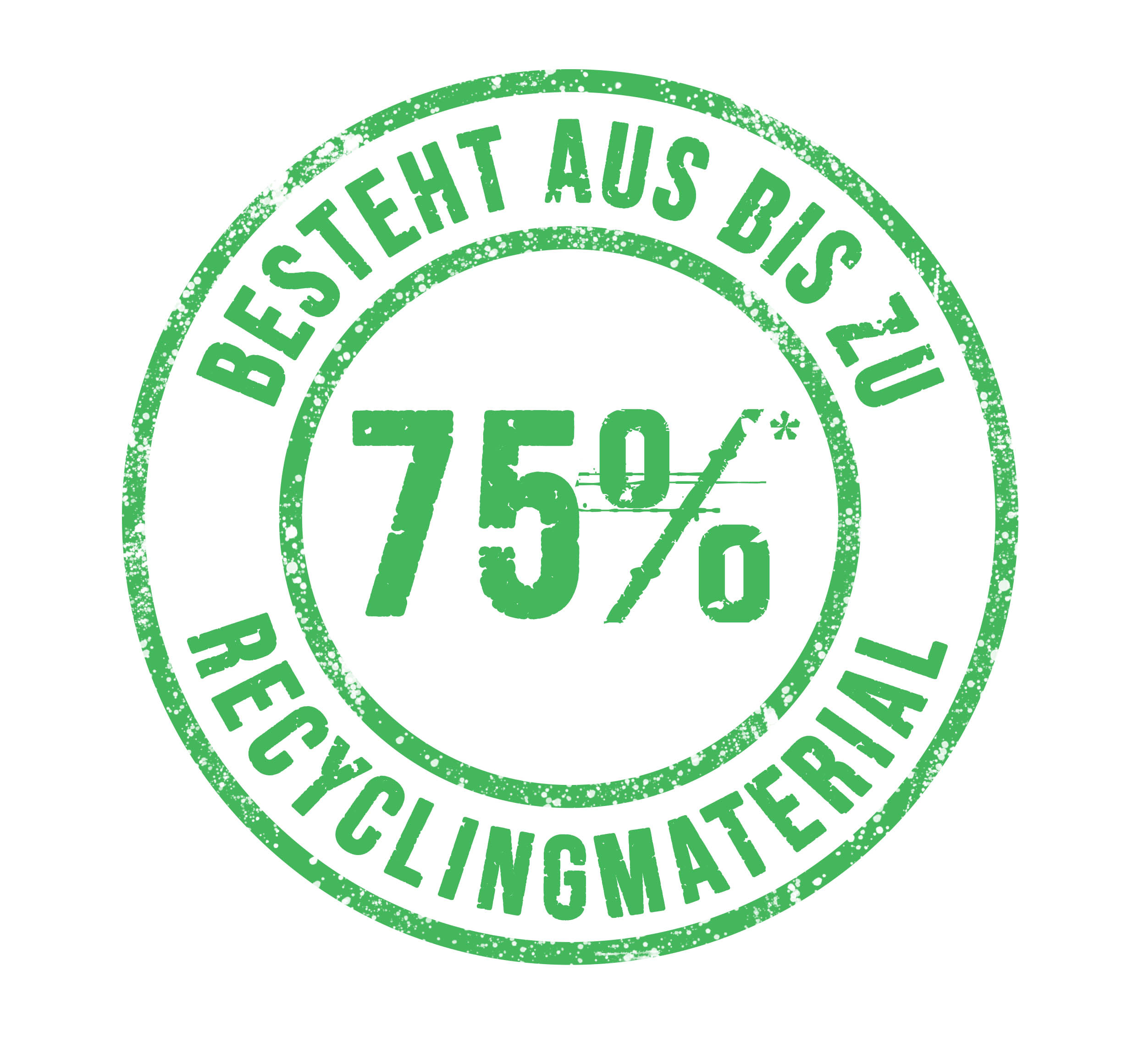 Stempel mit der Aufschrift besteht aus bis zu 75 % Recyclingmaterial in grüner Farbe