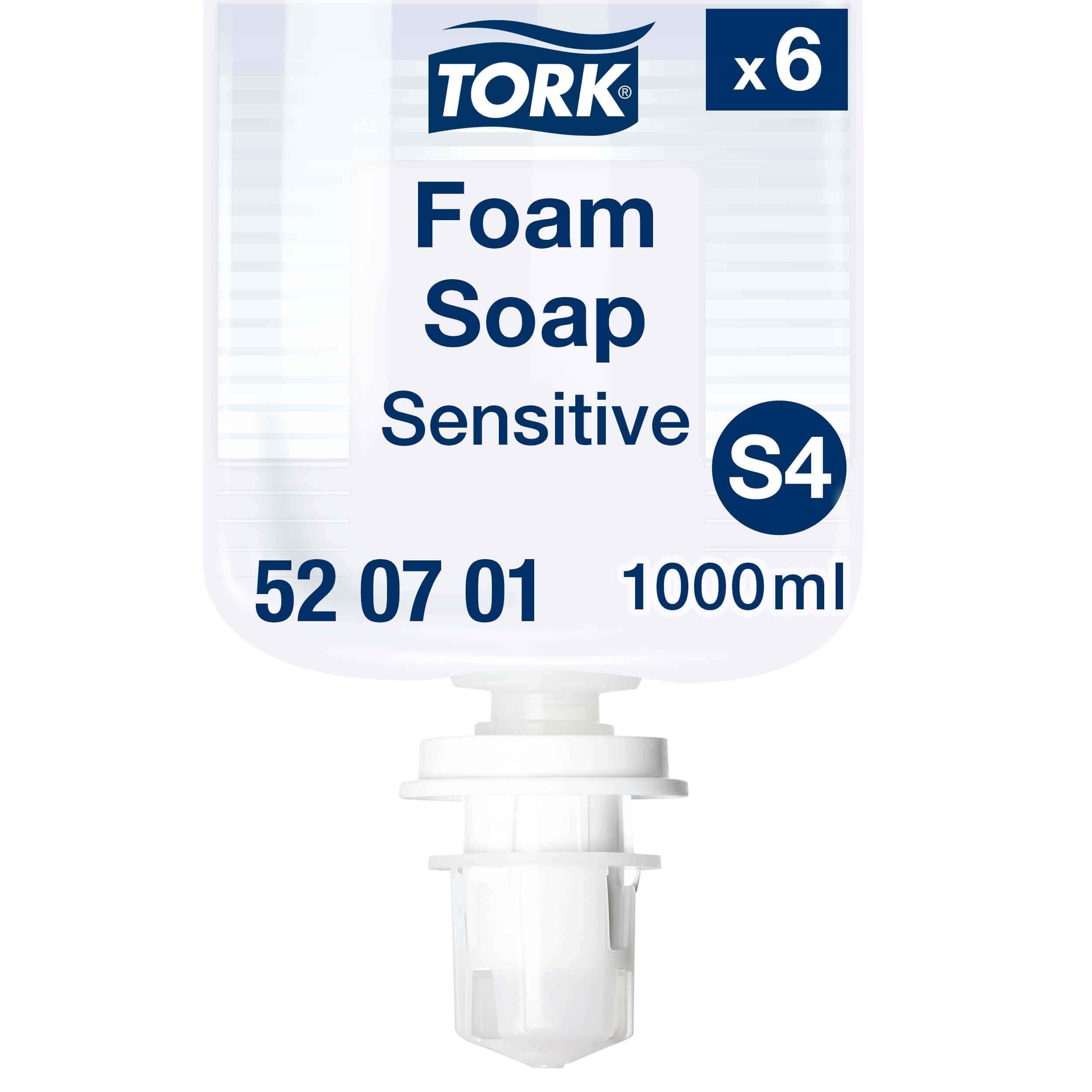 Tork Schaumseife Sensitive S4 Nachfüllung 1000 ml Tork Foam Soap Sensitive Nachfüllflasche für S4-Spendersystem mit 1000 ml Fassungsvermögen für professionelle Händehygiene