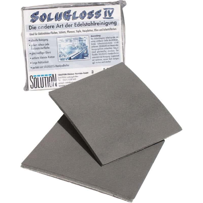 Solugloss IV Edelstahl-Reinigungspad Solugloss IV Reinigungspad für Edelstahloberflächen in transparenter Kunststoffverpackung für die professionelle Pflege