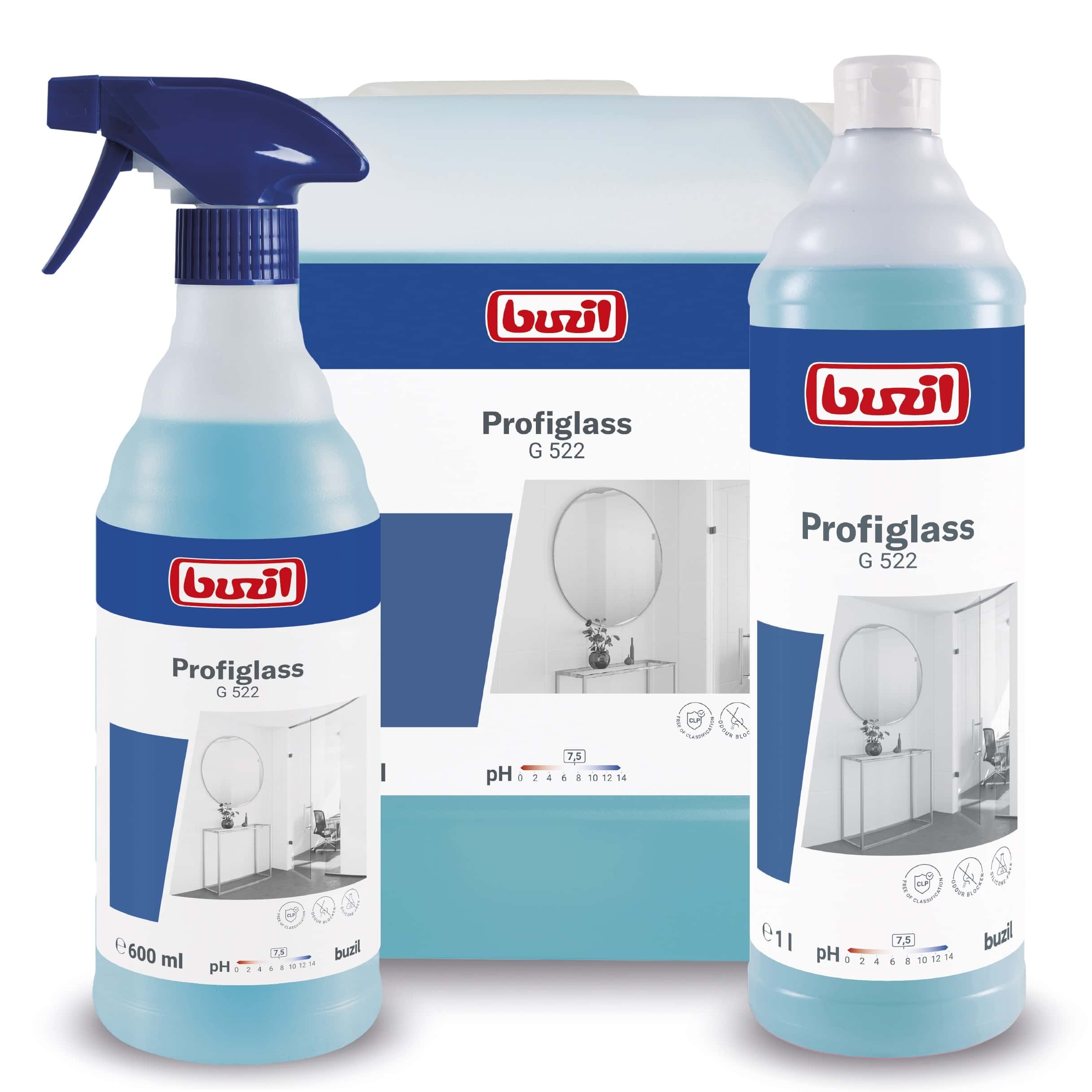 Buzil Profiglass G 522 Glasreiniger in Sprühflasche und Kanister für professionelle Reinigung Buzil Profiglass G 522 Glasreiniger in Sprühflasche und Kanister für professionelle Reinigung