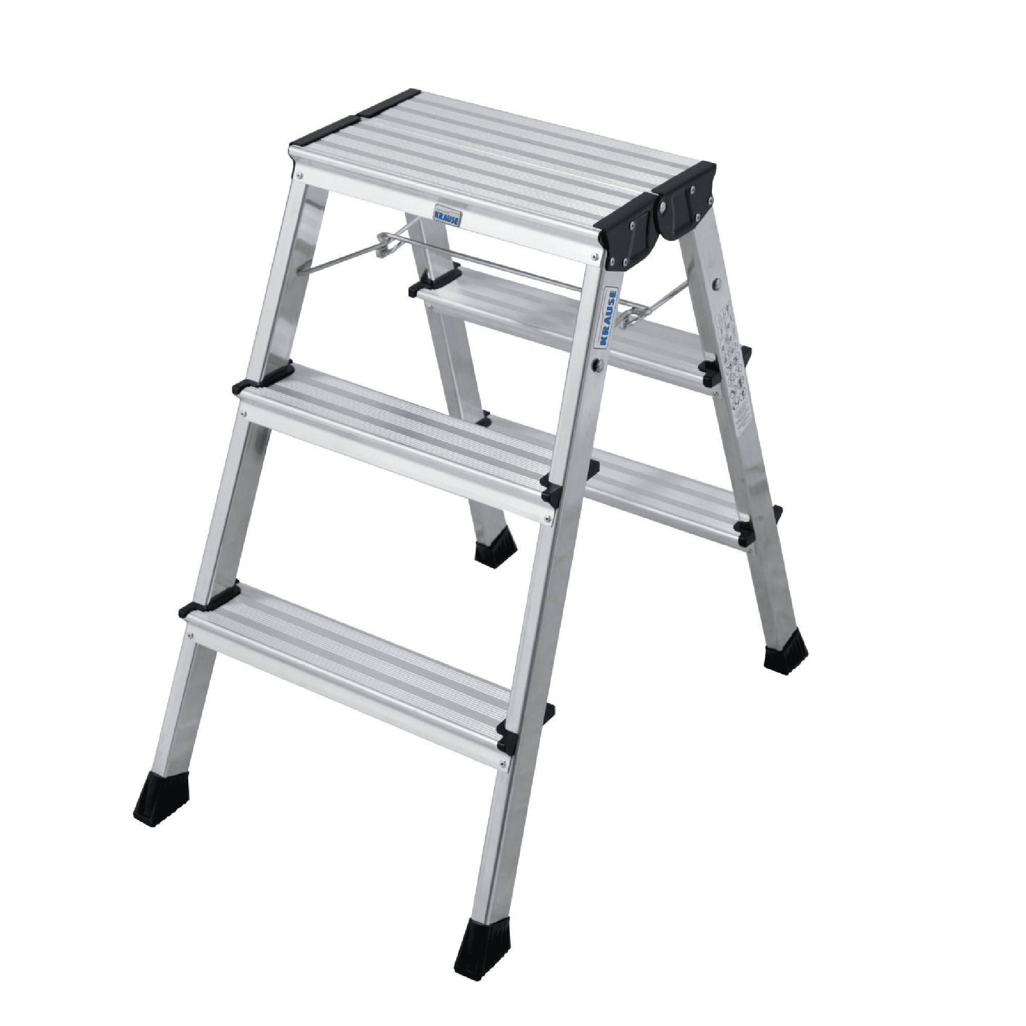 KRAUSE Aluminium-Trittleiter mit drei Stufen Trittleiter aus Aluminium mit drei Stufen und rutschfesten Füßen.