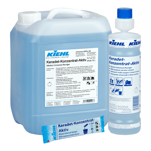 Kiehl Keradet Konzentrat Aktiv Reinigungsmittel Kiehl Keradet Konzentrat Aktiv als 10-Liter-Kanister, 1-Liter-Flasche und Sachet für die professionelle Bodenreinigung