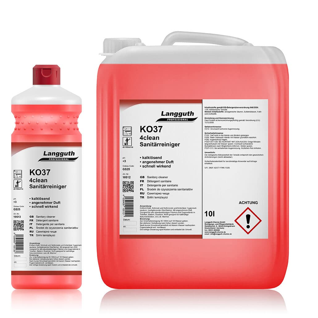 Langguth KO37 4clean Sanitärreiniger in Flasche und Kanister