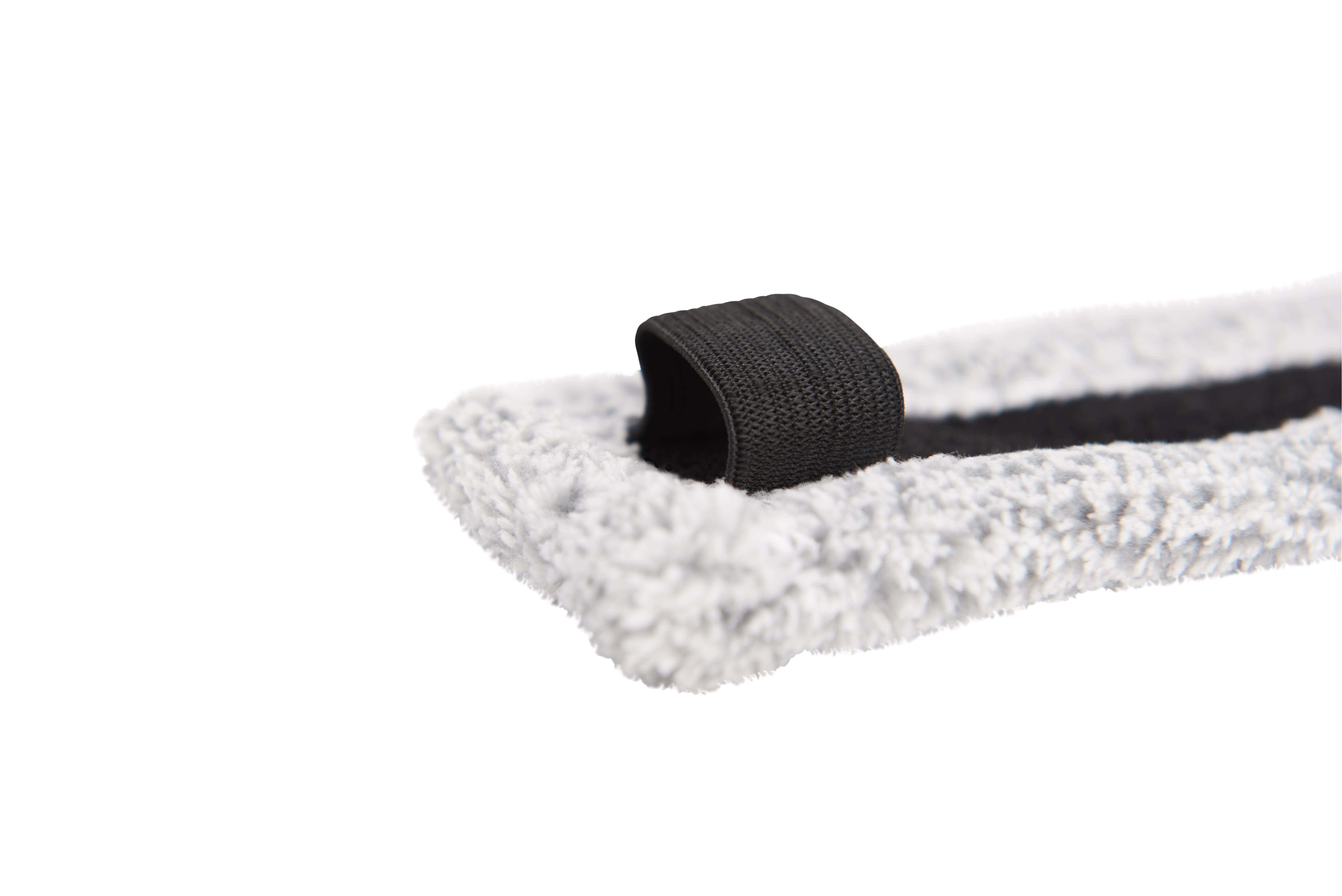 Mikrofaser-Wischpad mit elastischer Schlaufe Graues Mikrofaser-Wischpad mit schwarzer elastischer Befestigungsschlaufe für die professionelle Bodenreinigung und Gebäudeinstandhaltung