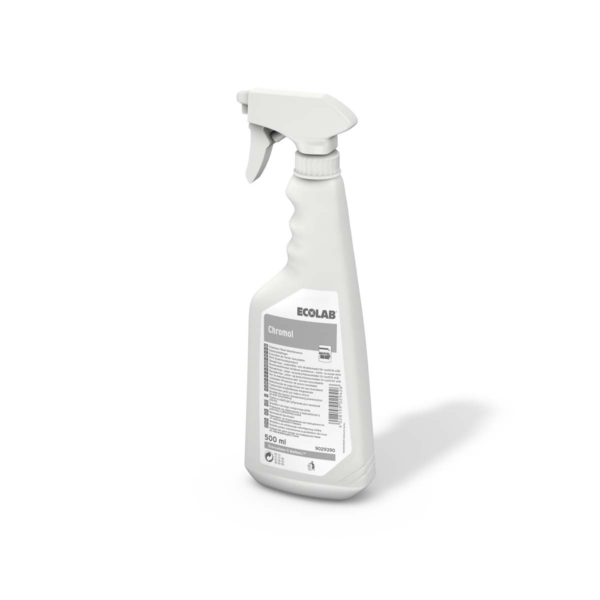 Ecolab Chromol Edelstahl-Pflegesprühflasche mit weißem Sprühkopf für die professionelle Oberflächenreinigung