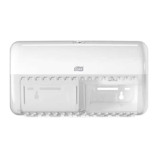 Tork kompakter Toilettenpapierspender Tork weißer Toilettenpapierspender im kompakten Design, Vorderansicht.