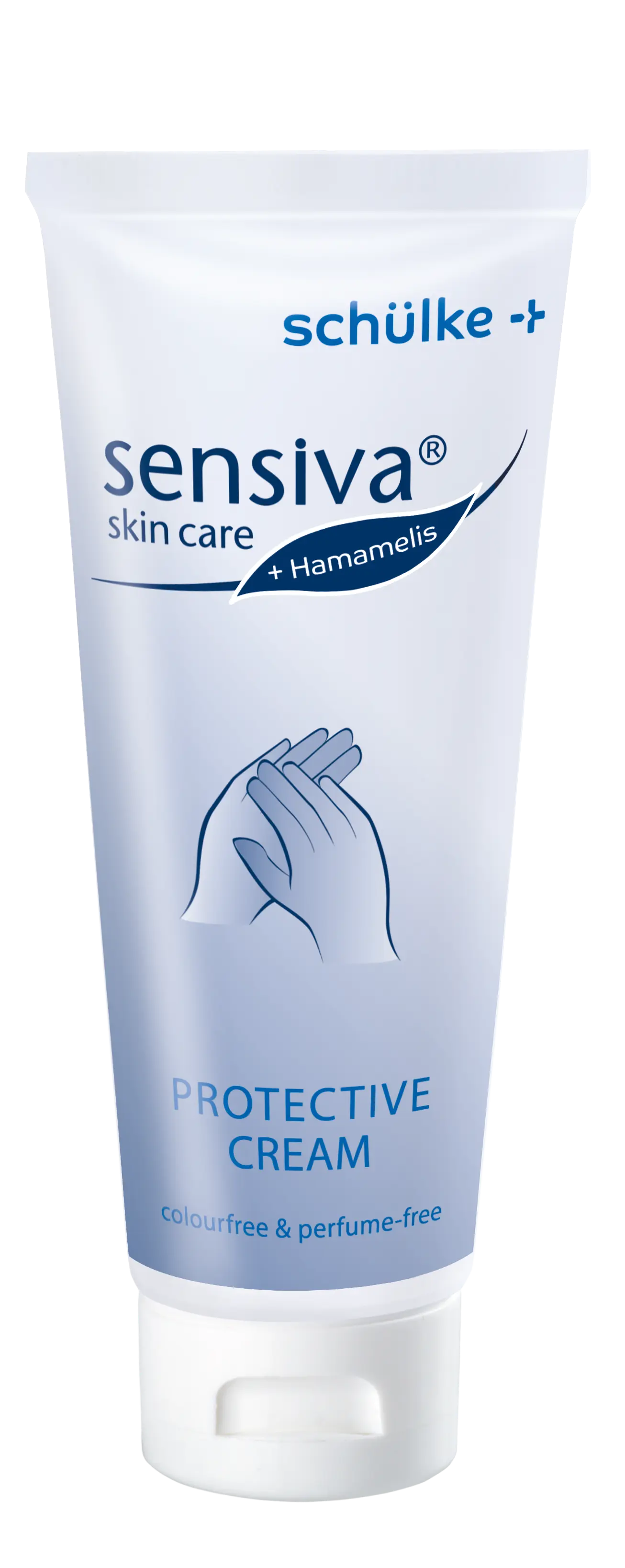 Sensiva Schutzcreme von Schülke Sensiva Protective Cream Tube mit Handgrafik und Etikettendetails.