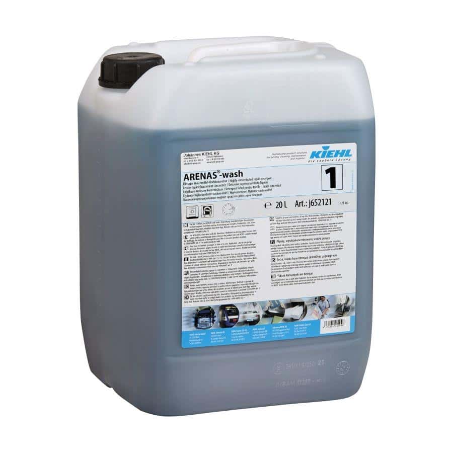 ARENAS Flüssigwaschmittel 20 Liter ARENAS®-wash 20 l Flüssigwaschmittel im grauen Kanister mit Etikett.
