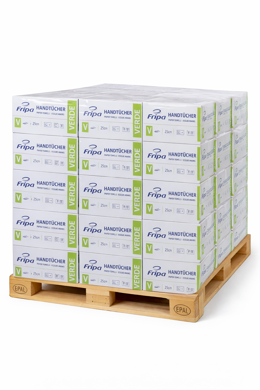 Papierhandtücher 1-lagig V-Falz grün – Palette (28 Karton)