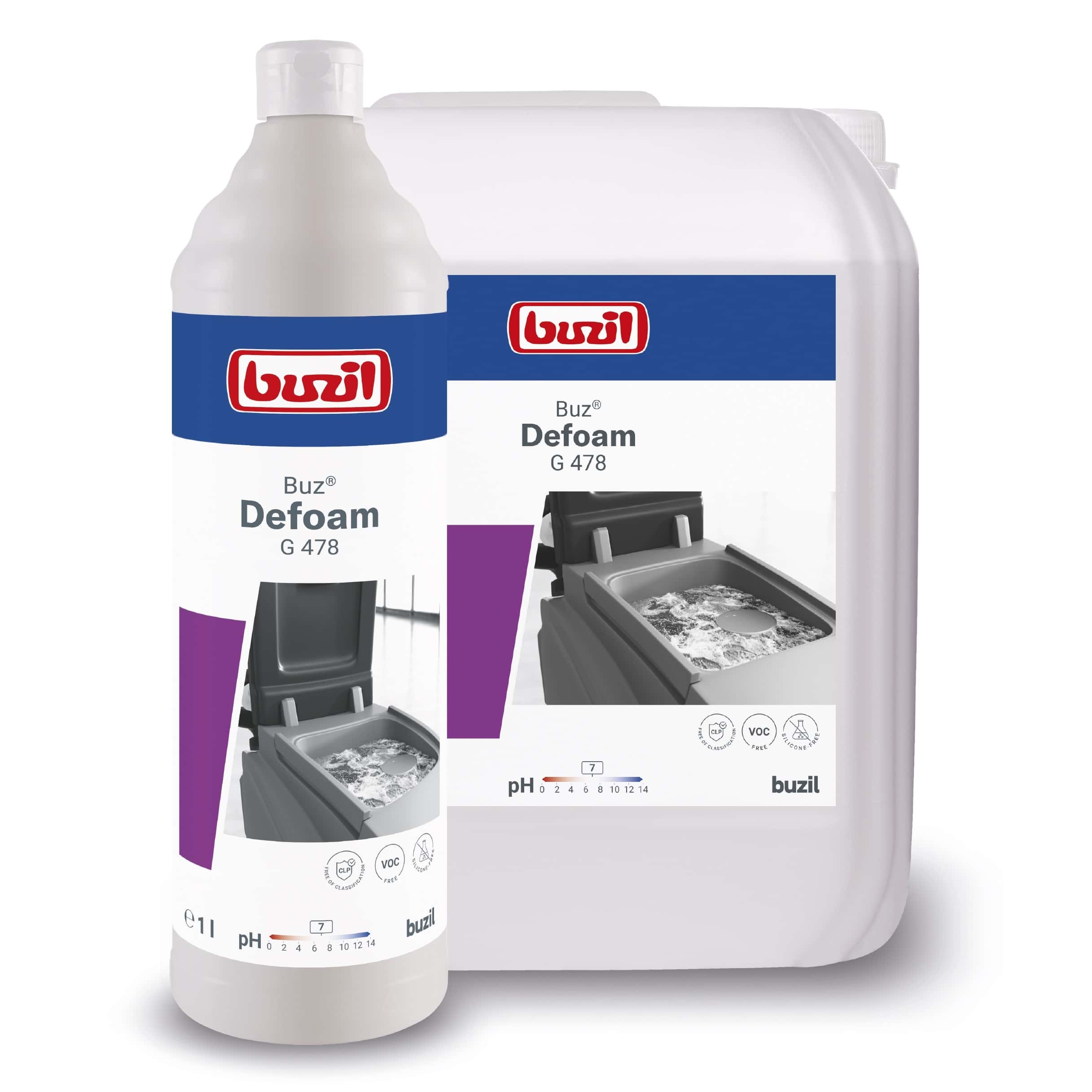 Buzil Defoam G 478 in Flasche und Kanister für professionelle Reinigung und Schaumreduzierung Buzil Defoam G 478 in Flasche und Kanister für professionelle Reinigung und Schaumreduzierung