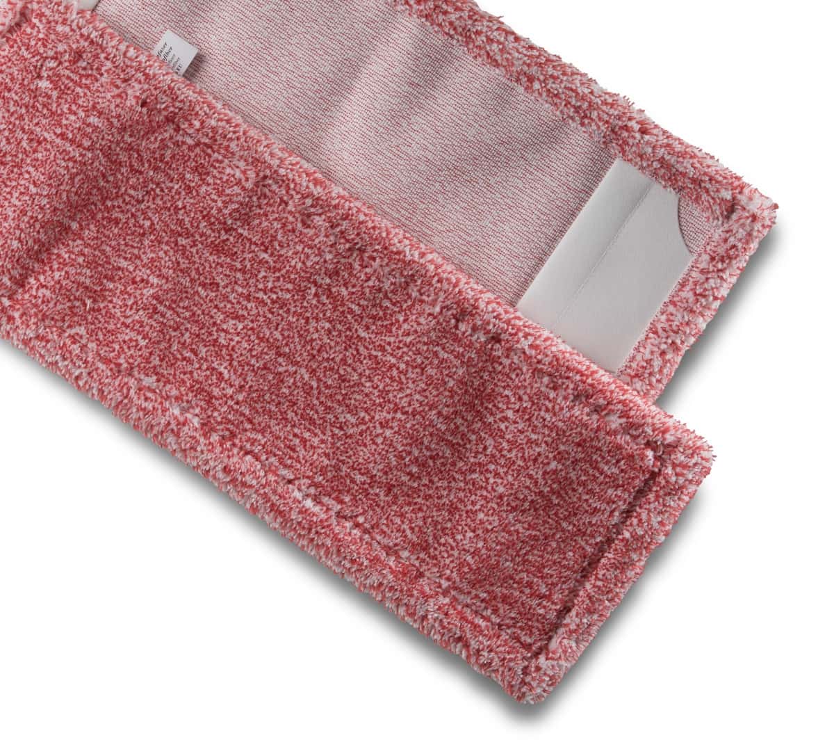 Rotes Reinigungspad mit Tasche Rotes Reinigungspad mit weicher Textur und einer Tasche zur Befestigung.