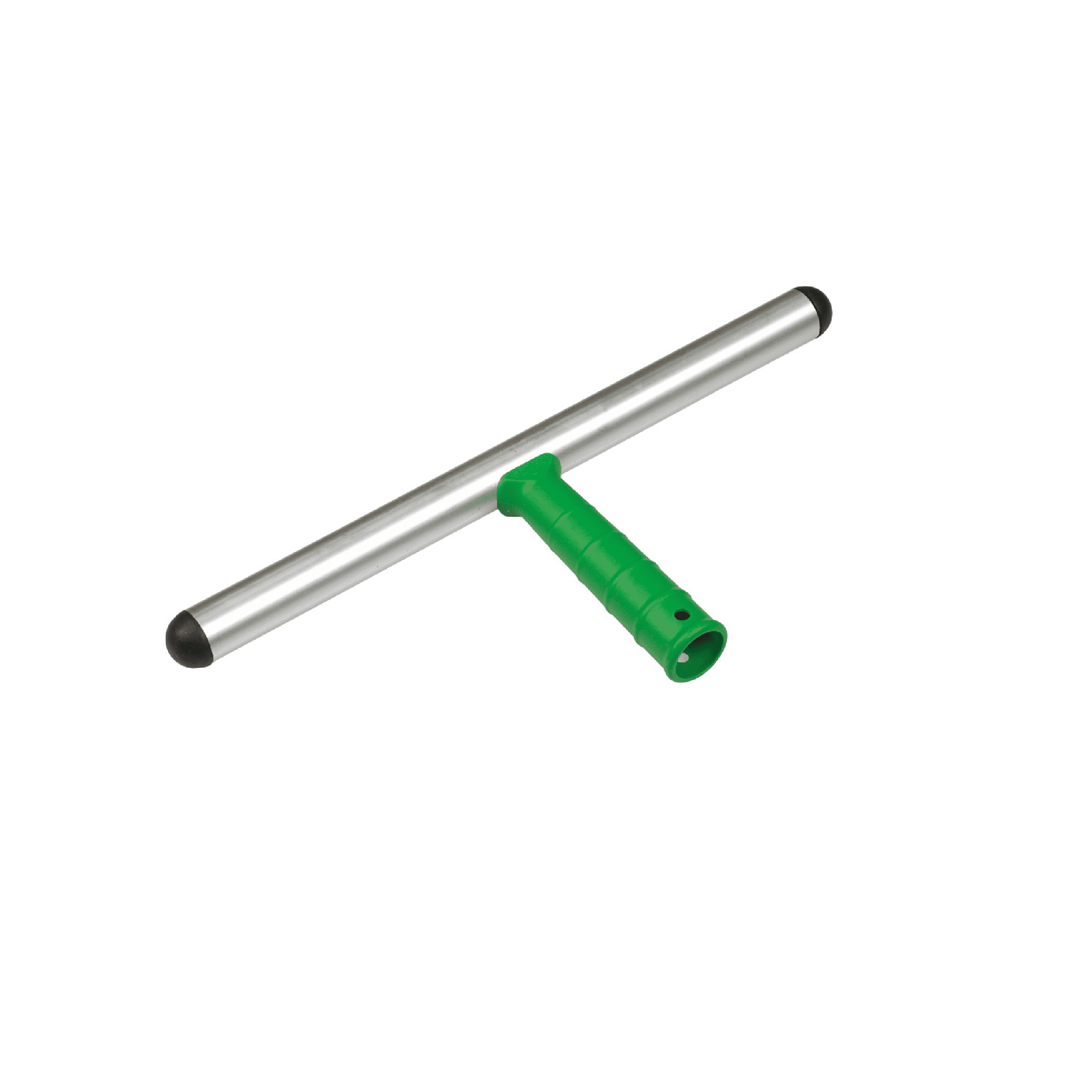 Aluminiumrakel mit grünem Griff Aluminiumrakel mit grünem Griff und Gummienden zum Reinigen.