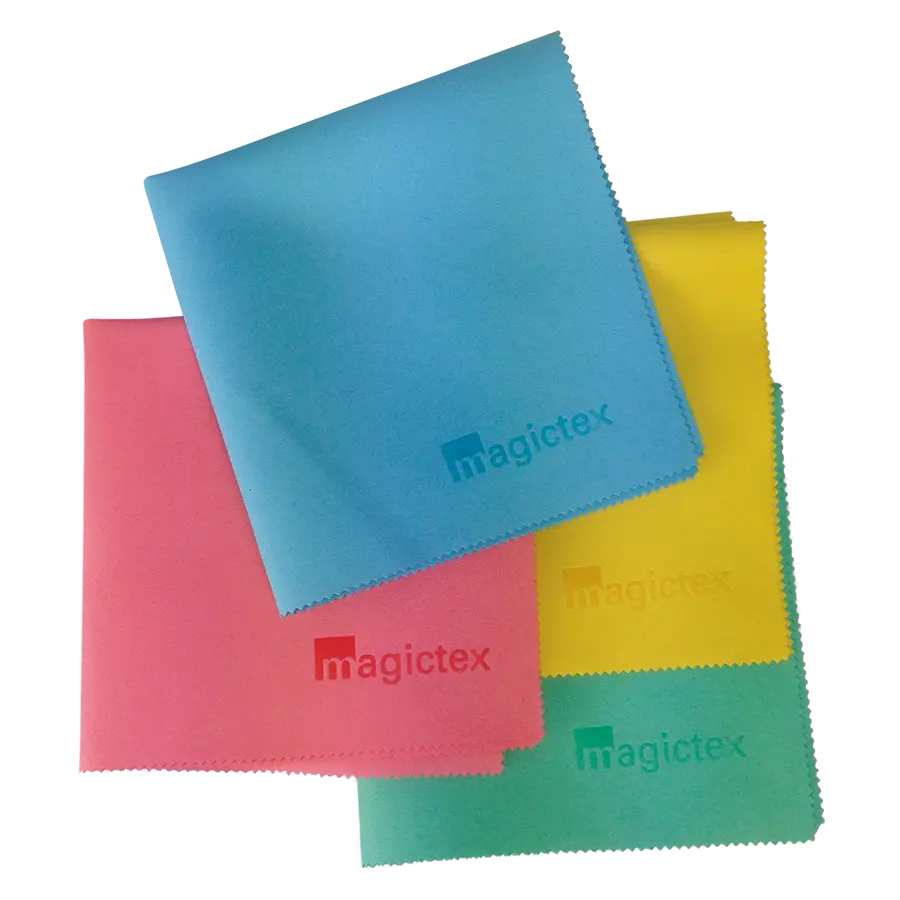 Magictex Mikrofasertücher-Set in Blau, Pink, Gelb und Grün für streifenfreie Reinigung von Oberflächen