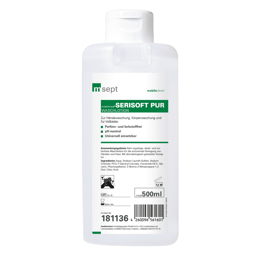 msept Serisoft Pur Waschlotion 500ml msept Serisoft Pur Waschlotion in Flasche mit Produktetikett, 500 ml