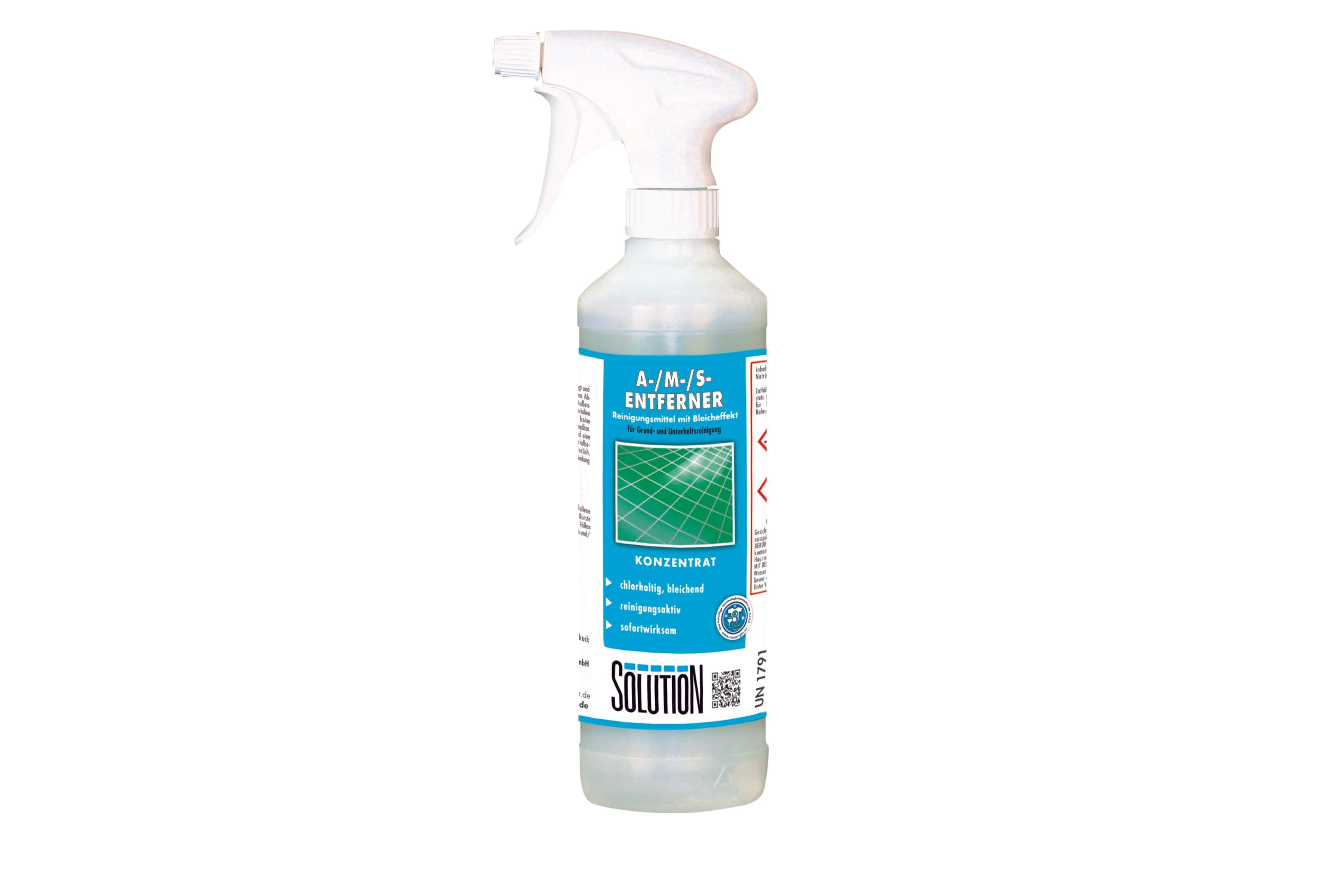 Reinigungskonzentrat in weißer Sprühflasche mit blau-grünem Etikett für professionelle Reinigung Reinigungskonzentrat in weißer Sprühflasche mit blau-grünem Etikett für professionelle Reinigung