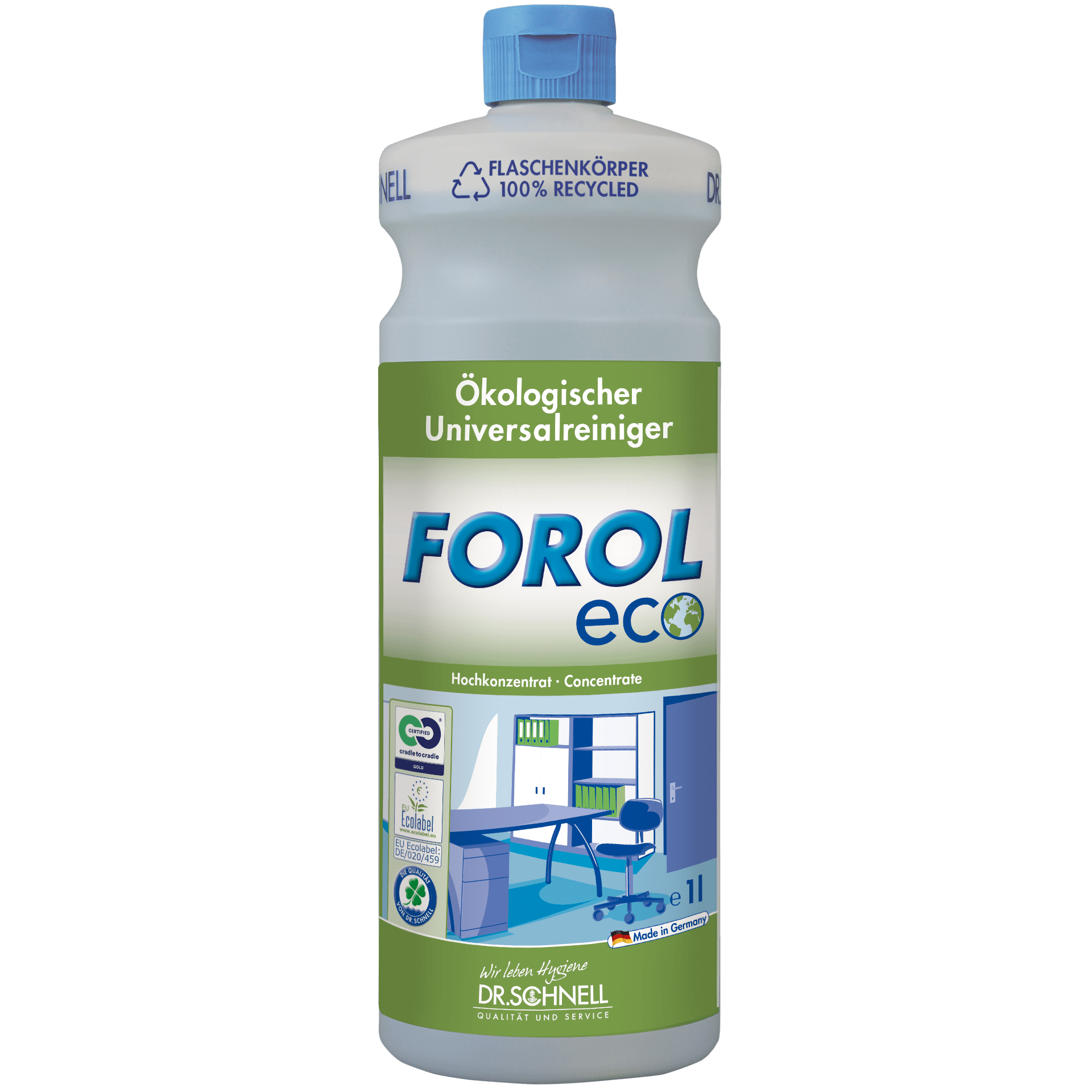 Dr. Schnell Forol Eco Universalreiniger in der 1-Liter-Flasche mit Etikett