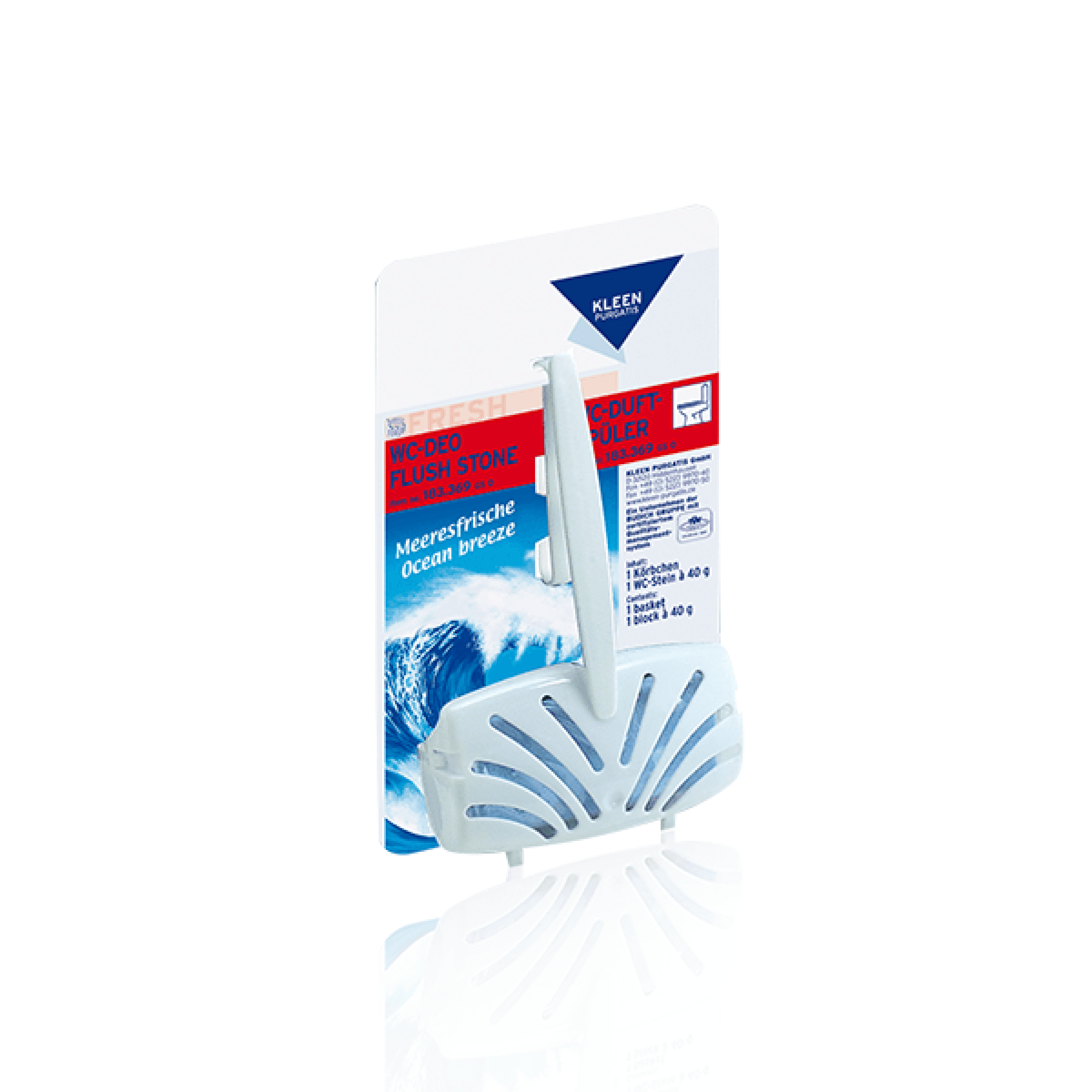 Kleen Purgatis Toilettenrandblock Ocean Breeze Kleen Purgatis Toilettenspülstein im weißen Kunststoffkorb mit Meeresbrise-Duft für die professionelle Sanitärreinigung