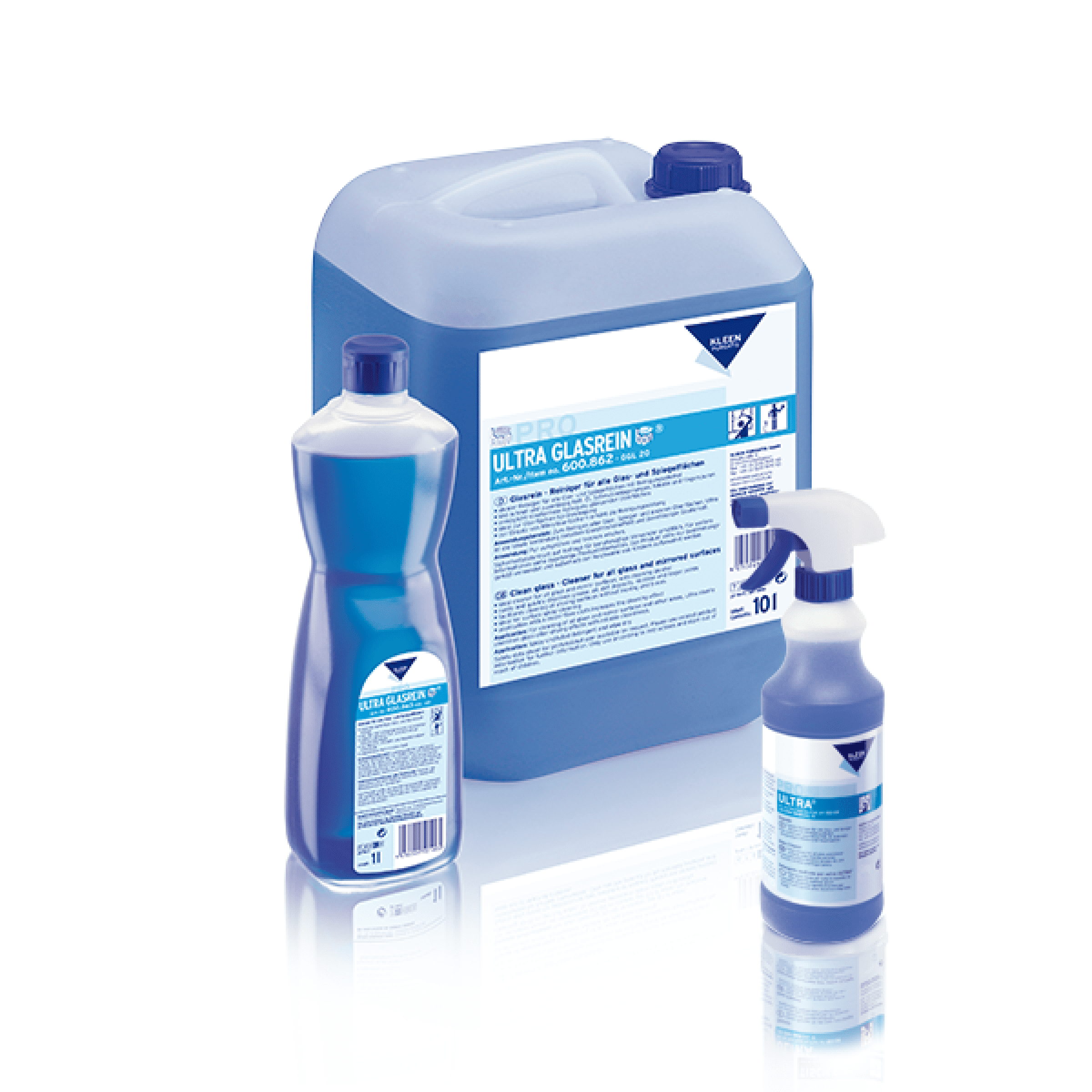 Kleen Purgatis Ultra Glasrein Reinigungsprodukte Kleen Purgatis Ultra Glasrein in Flasche und Kanister mit Etikett