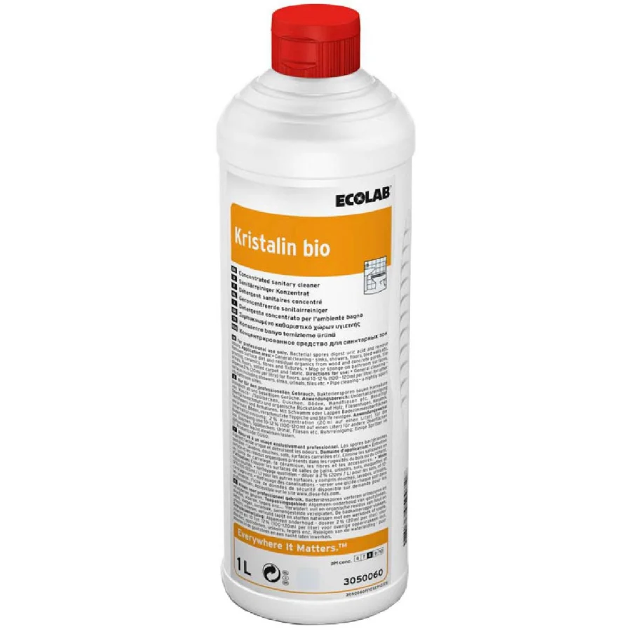 Ecolab Kristalin Bio Sanitärreiniger in der 1-Liter-Flasche mit Etikett
