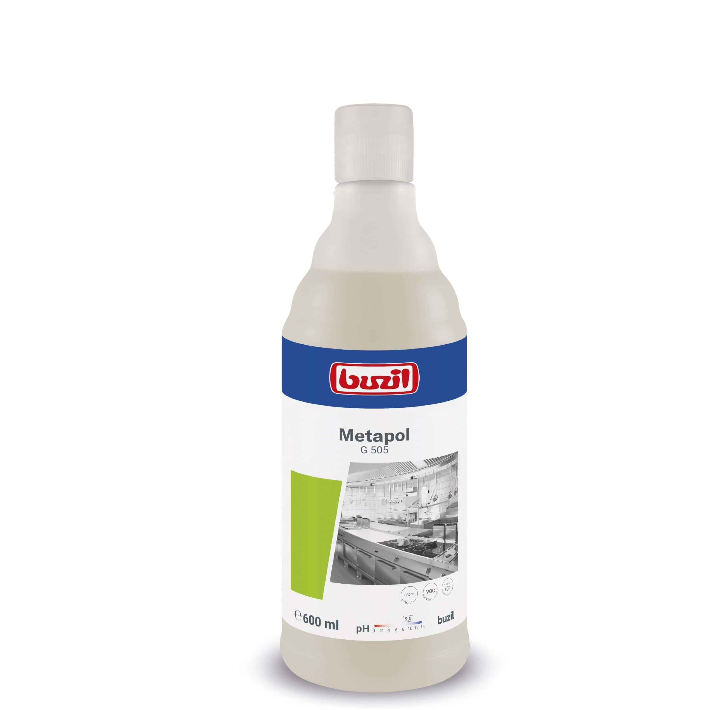 Buzil Metapol G 505 Reinigungsmittel in 600 ml Flasche mit grünem Etikett für professionelle Reinigung Buzil Metapol G 505 Reinigungsmittel in 600 ml Flasche mit grünem Etikett für professionelle Reinigung