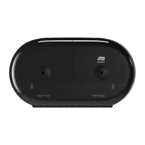 Tork SmartOne Mini-Toilettenpapierspender Tork SmartOne Mini Toilettenpapierspender in Schwarz, Vorderansicht.