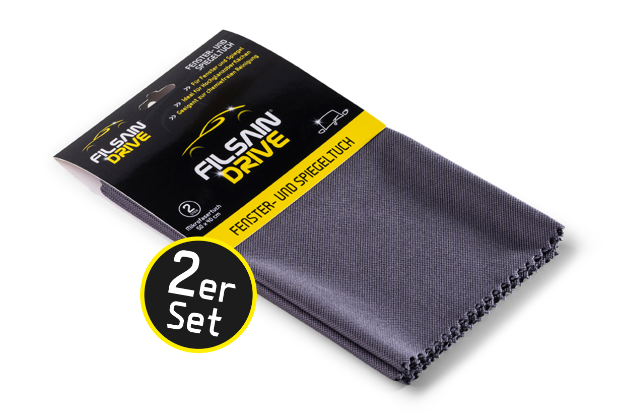 Filsain Drive Mikrofasertuch-Set für Fenster und Spiegel in Grau mit schwarzer Verpackung für die professionelle Reinigung