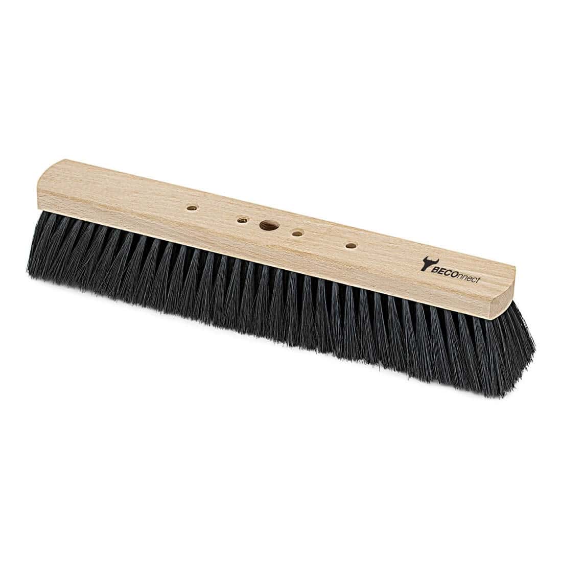 BECONnect Besenkopf aus Holz mit schwarzen Borsten BECONnect-Besenkopf mit hellem Holzblock und dichten schwarzen Borsten für die professionelle Bodenreinigung und das Kehren