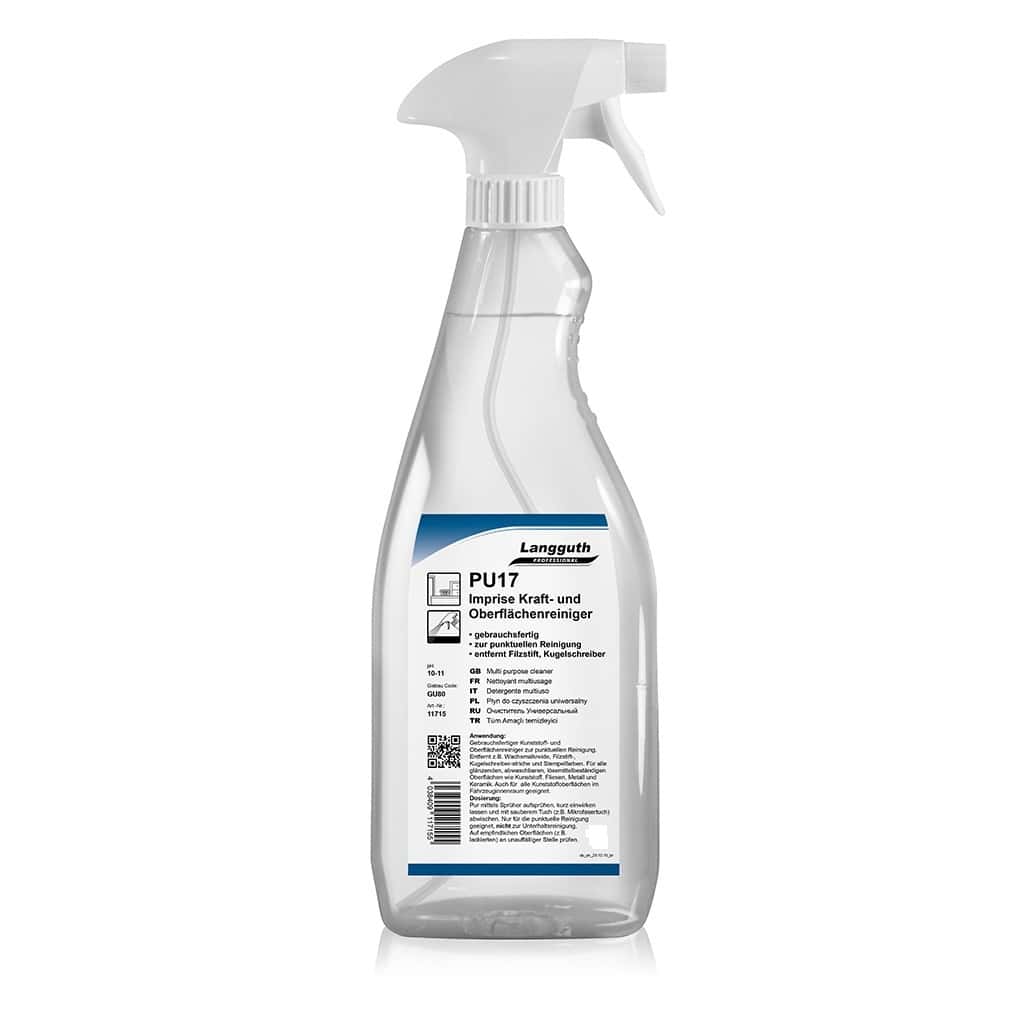 Languth PU17 Imprise Kraft- und Oberflächenreiniger in transparenter Sprühflasche für professionelle Reinigung Languth PU17 Imprise Kraft- und Oberflächenreiniger in transparenter Sprühflasche für professionelle Reinigung