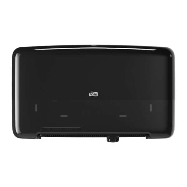 Tork Mini Jumbo Toilettenpapierspender Tork Mini Jumbo Toilettenpapierspender in Schwarz, Draufsicht.