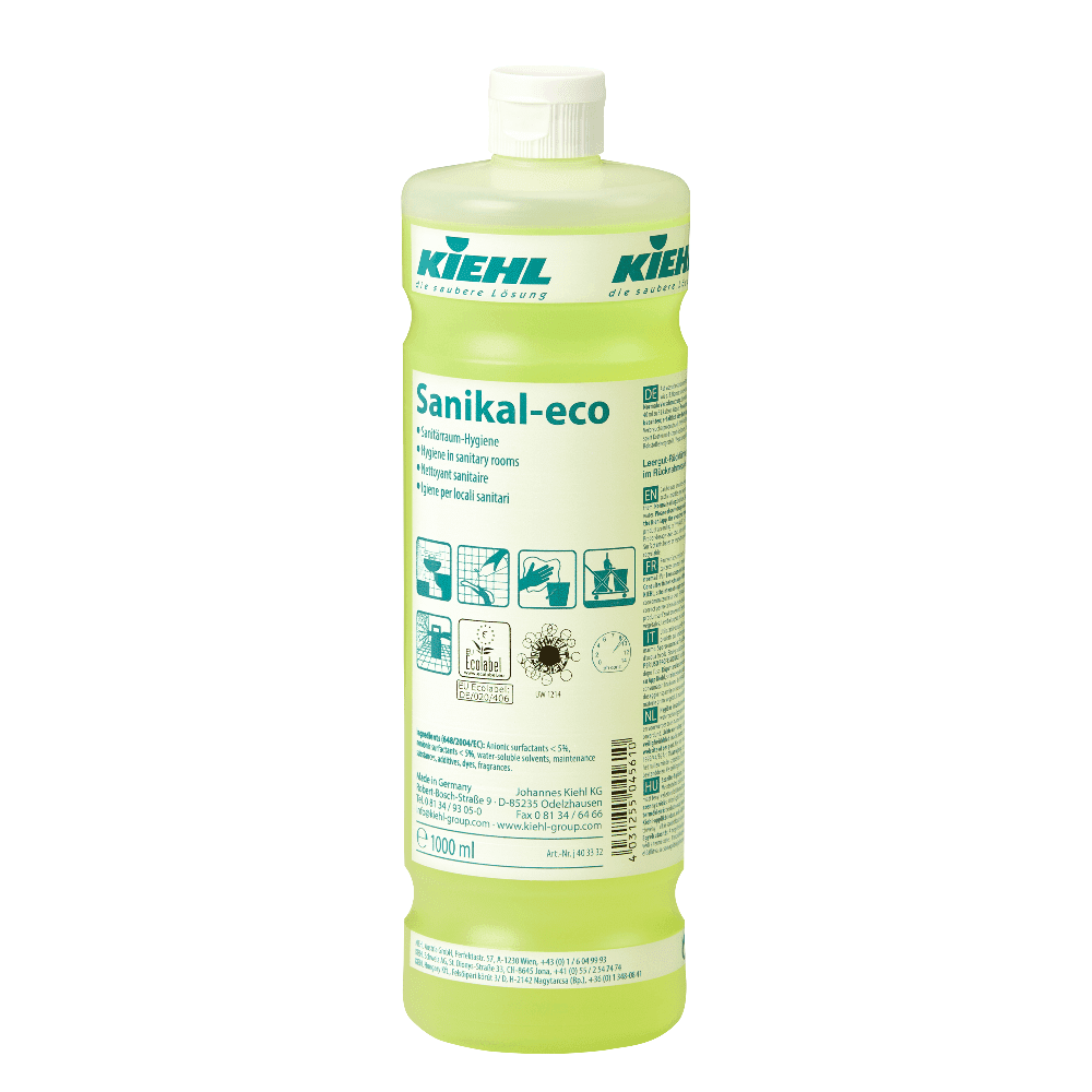 Kiehl Sanikal Eco Sanitärreiniger Kiehl Sanikal Öko-Sanitärreiniger in der 1-Liter-Flasche mit grünem Etikett für professionelle Sanitärraumhygiene