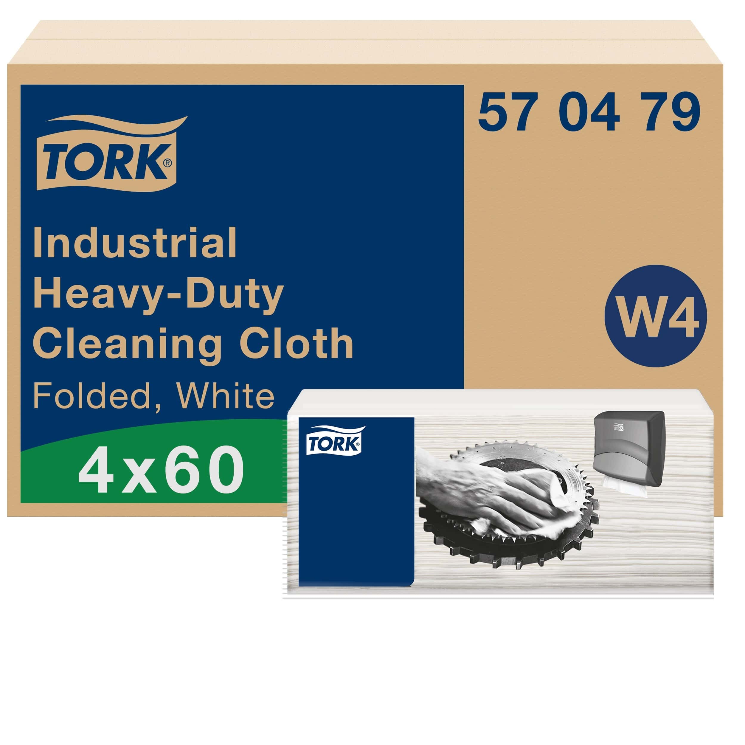 Tork Industrial Hochleistungs-Reinigungstuch Tork Industrie-Hochleistungs-Reinigungstuchverpackung mit gefalteten weißen Tüchern.