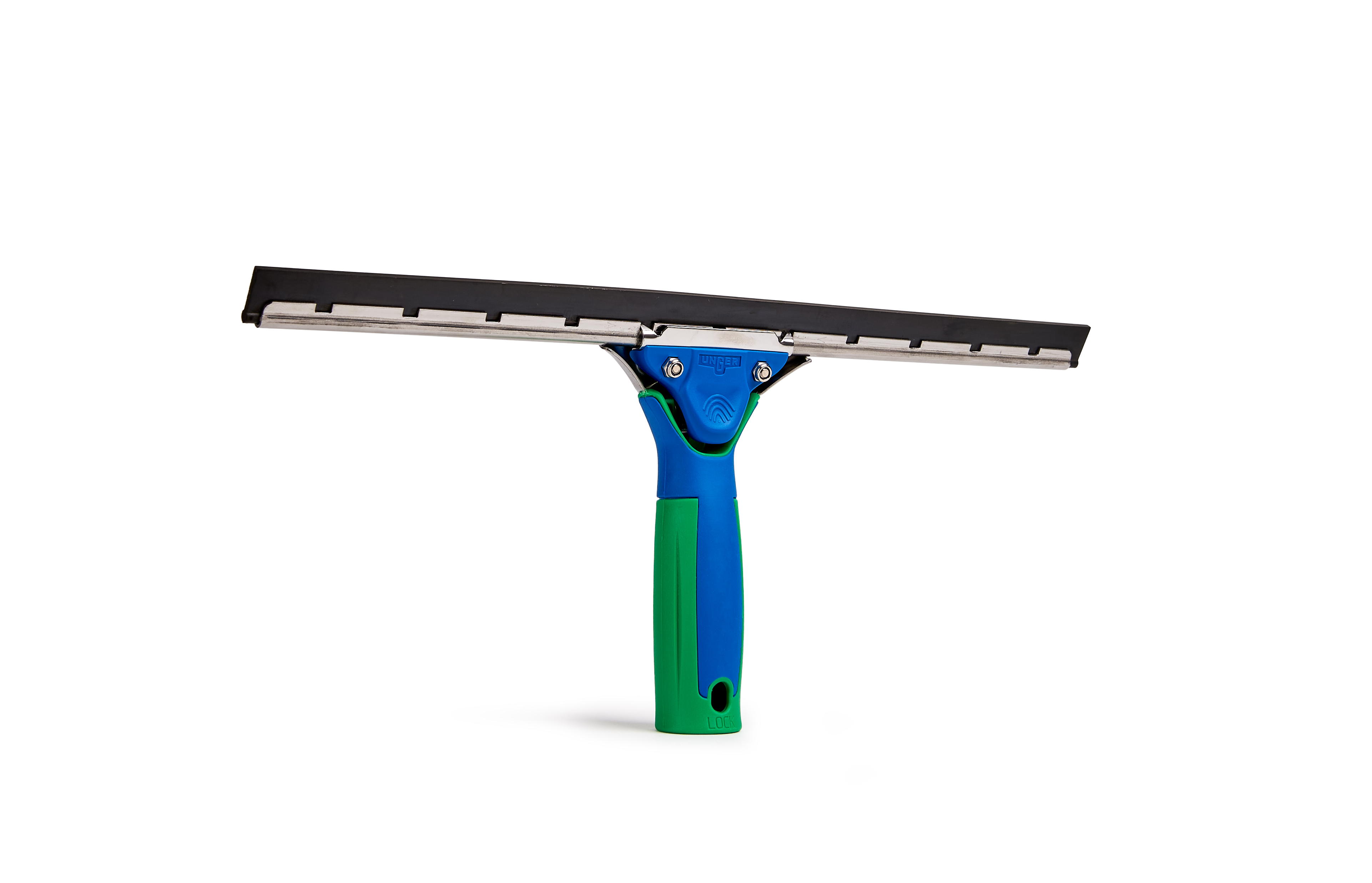 Fensterabzieher mit grünem Griff und Edelstahlblatt für effektive Glasreinigung