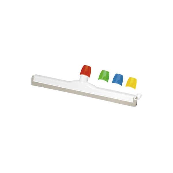 Professioneller Bodenwischer mit farbcodierten Clips Weißer Bodenwischer mit grauem Gummiblatt und auswechselbaren farbigen Griffclips für die professionelle Bodenreinigung