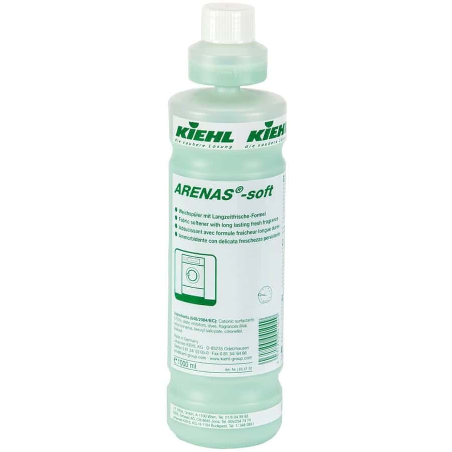 Kiehl Arenas-Soft Weichspüler in grüner Dosierflasche mit weißem Etikett für langanhaltende Frische Kiehl Arenas-Soft Weichspüler in grüner Dosierflasche mit weißem Etikett für langanhaltende Frische