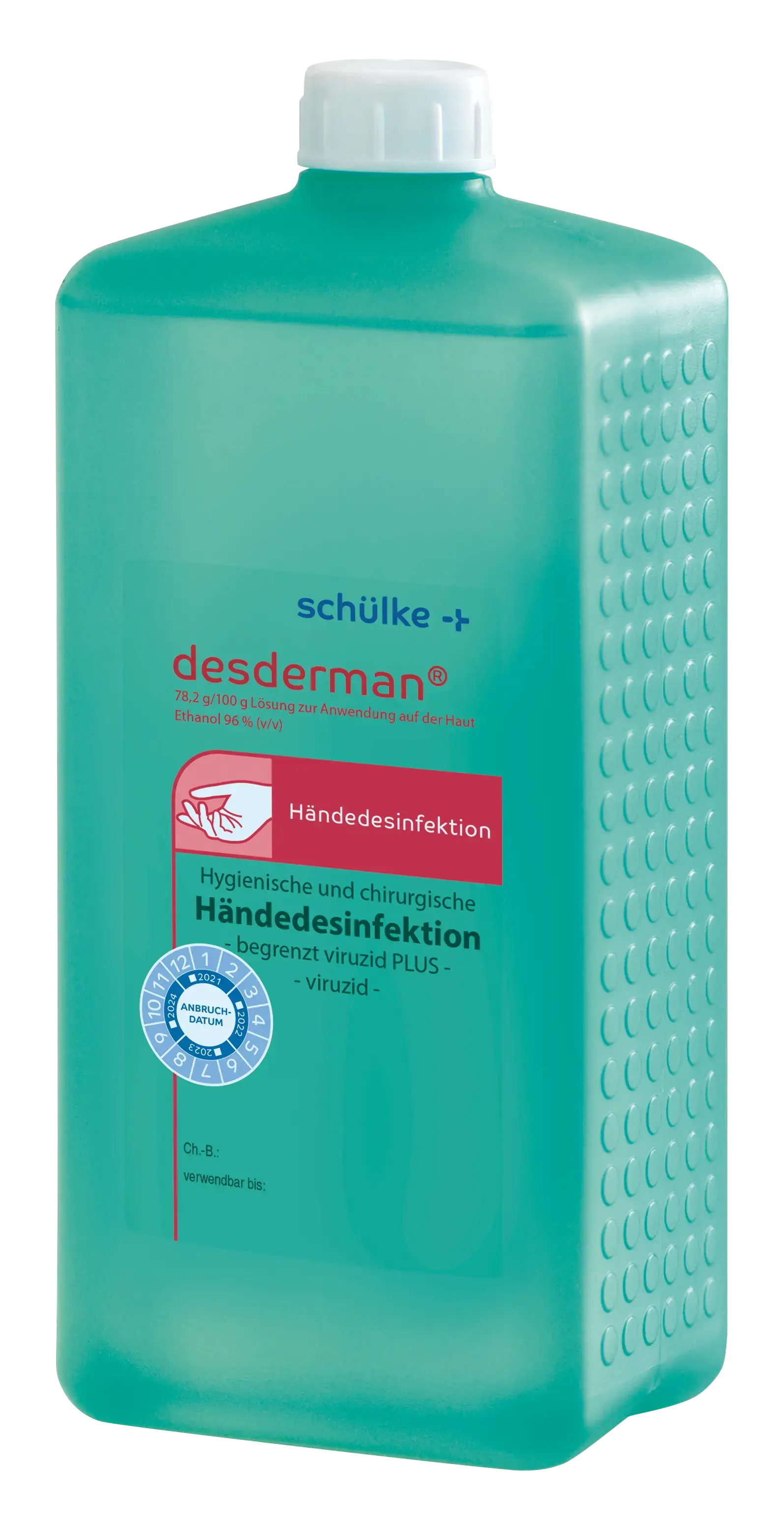 Schuelke Desderman Händedesinfektionsflasche Schuelke Desderman Händedesinfektionsmittel in einer grünen Flasche mit weißem Verschluss für professionelle Hygiene und Hautschutz
