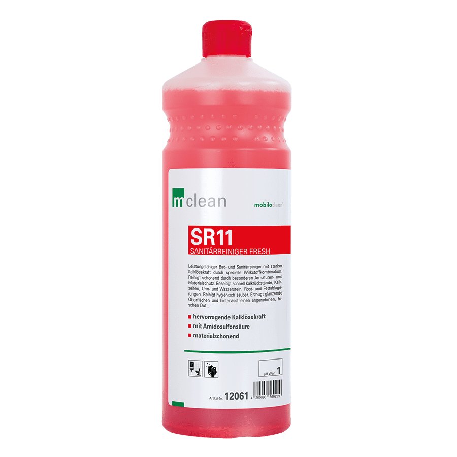 Mclean SR11 Sanitärreiniger Mclean SR11 Sanitärreiniger in der 1-Liter-Flasche mit roter Flüssigkeit für die professionelle Reinigung im Sanitärbereich